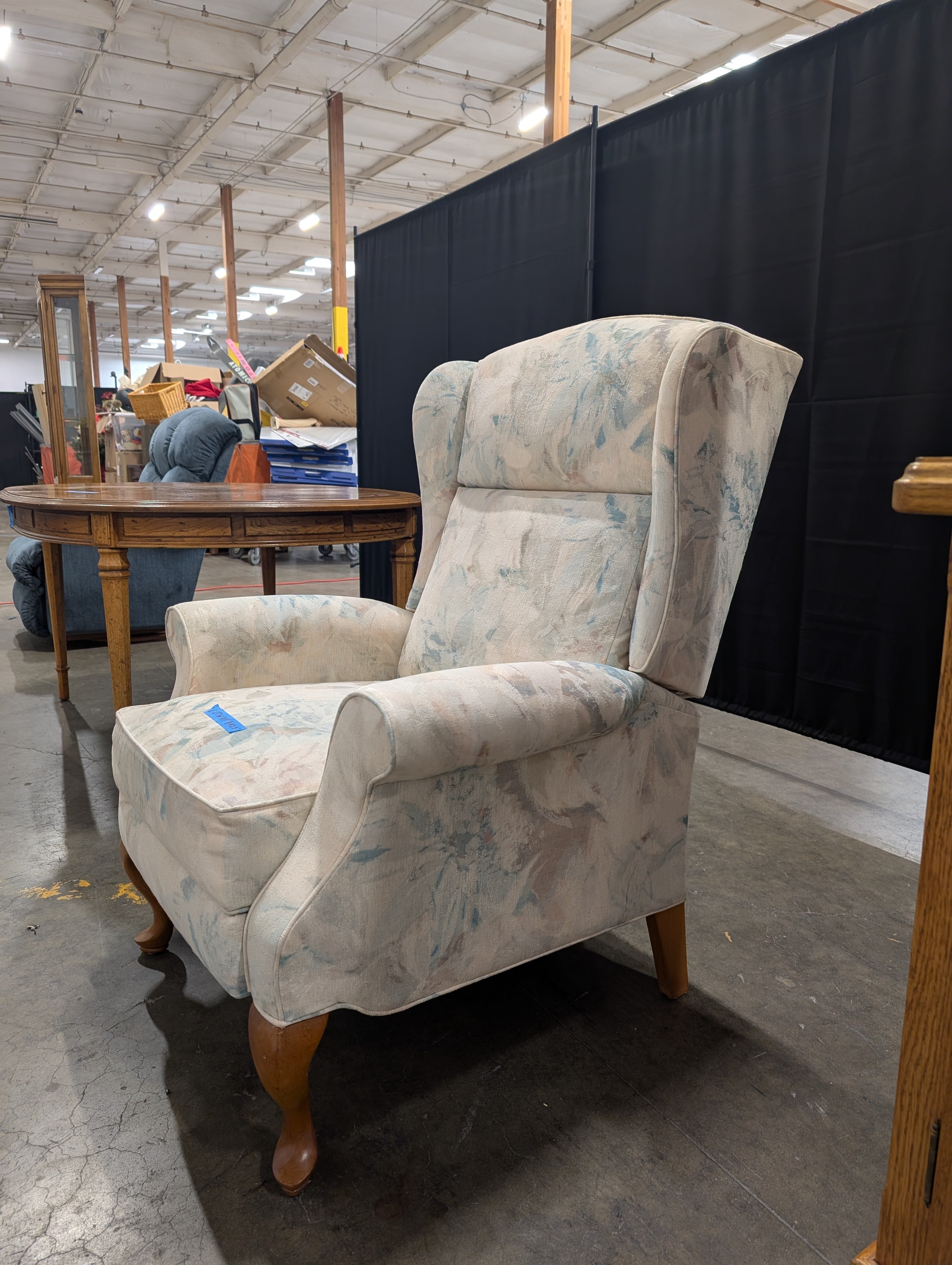 LaZboy Floral Pastel Fabric Wingback Recliner with Wooden Legs