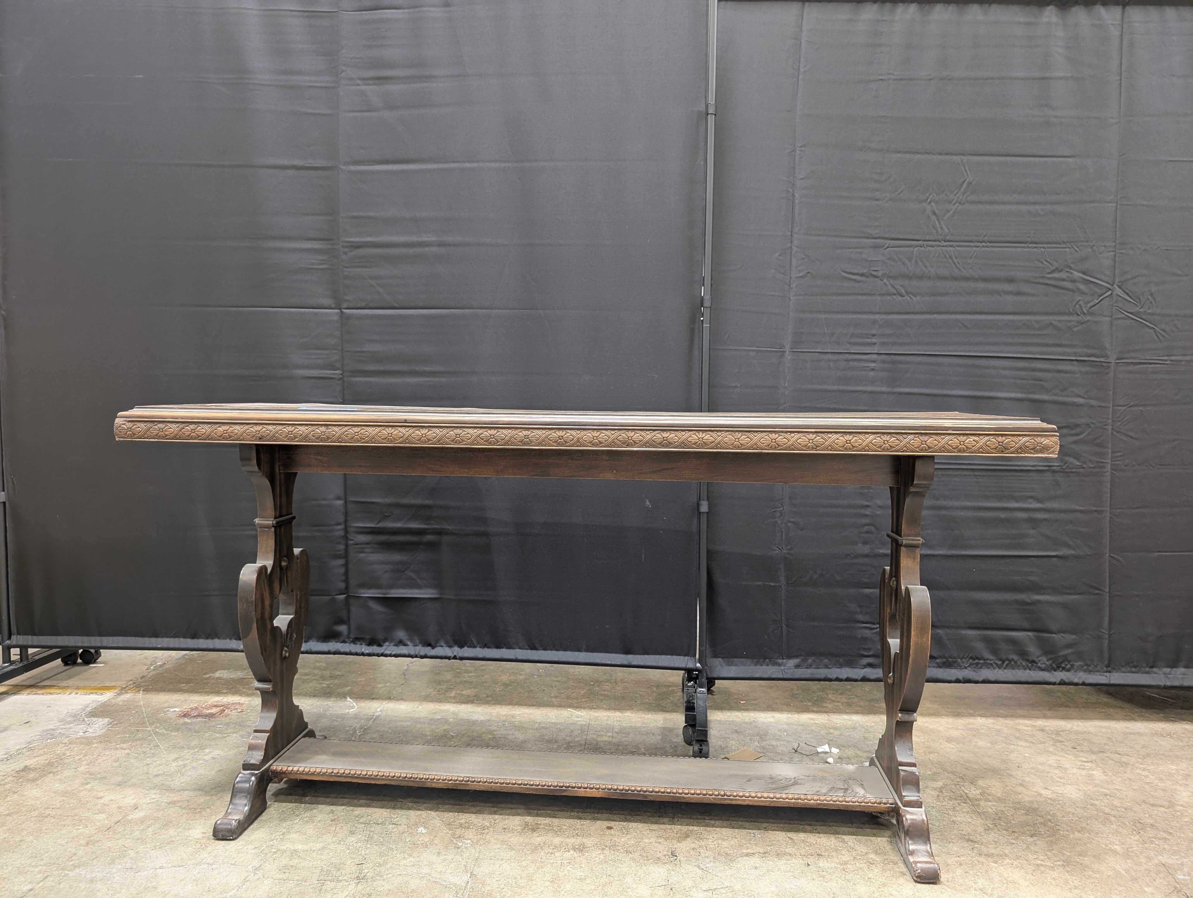 Traditional Carved Wood Console Table with Trestle Base