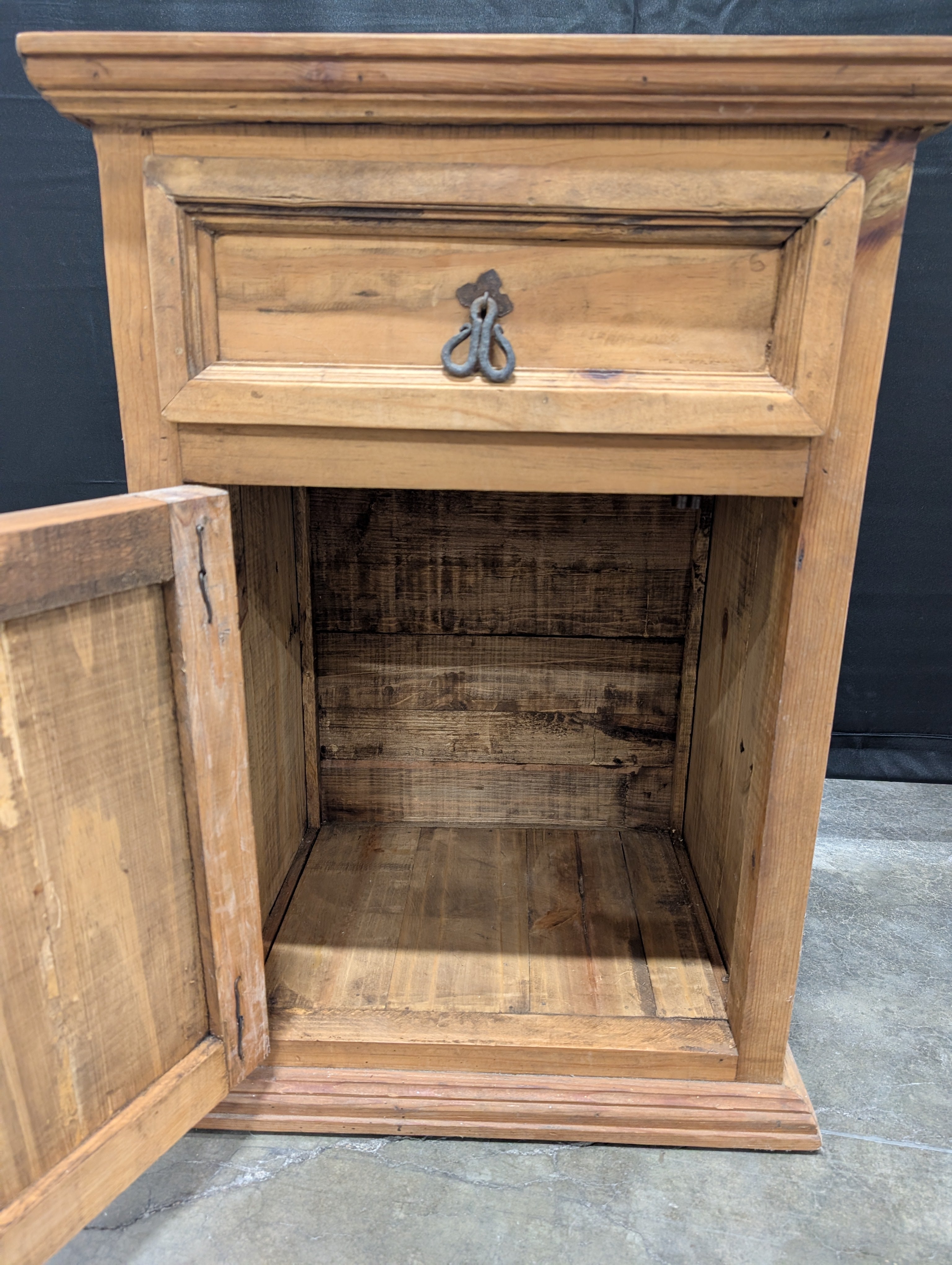 Rustic Wood Nightstand with Decorative Metal Hardware