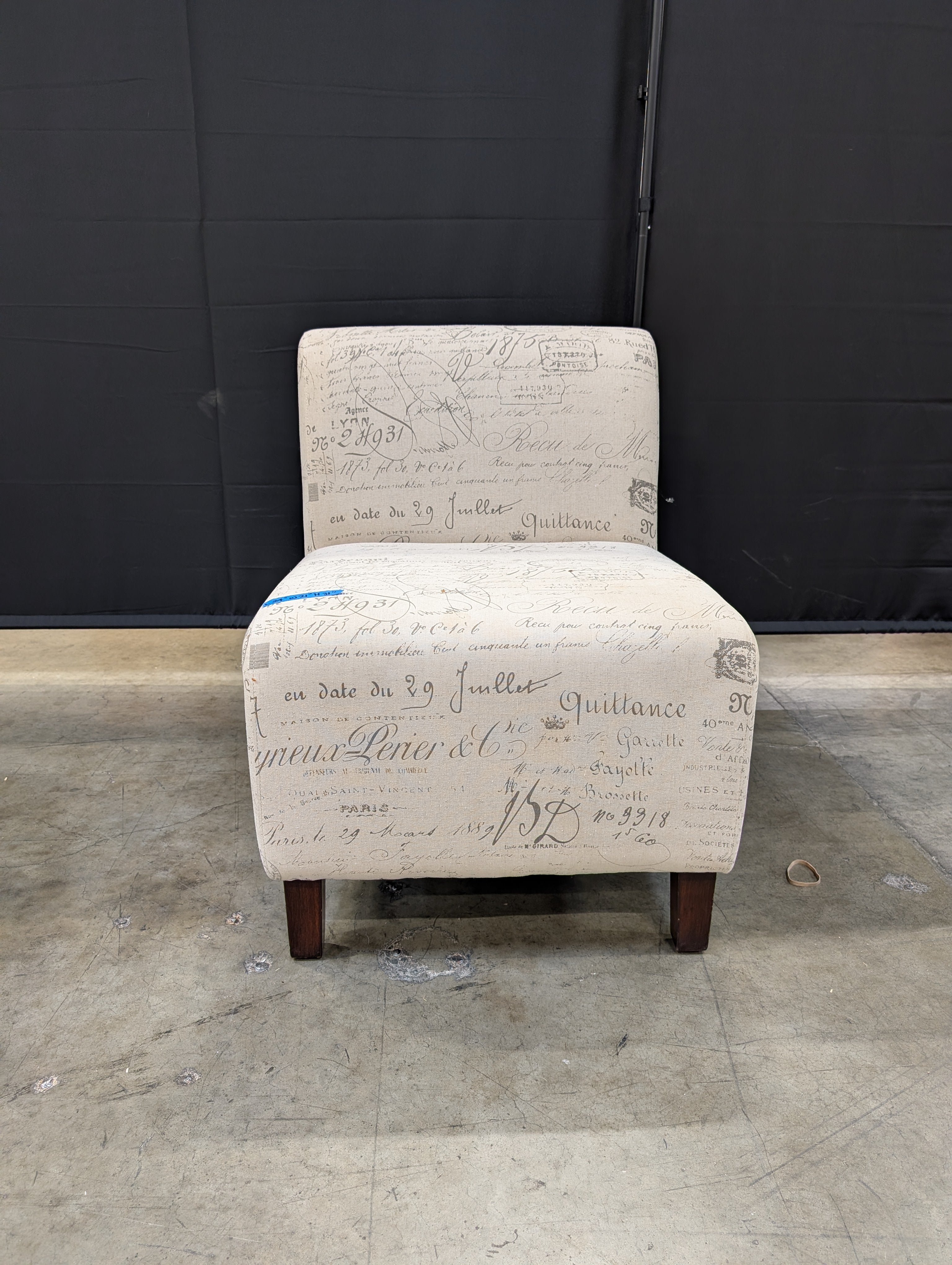 Parisian Script Upholstered Armless Accent Chair used