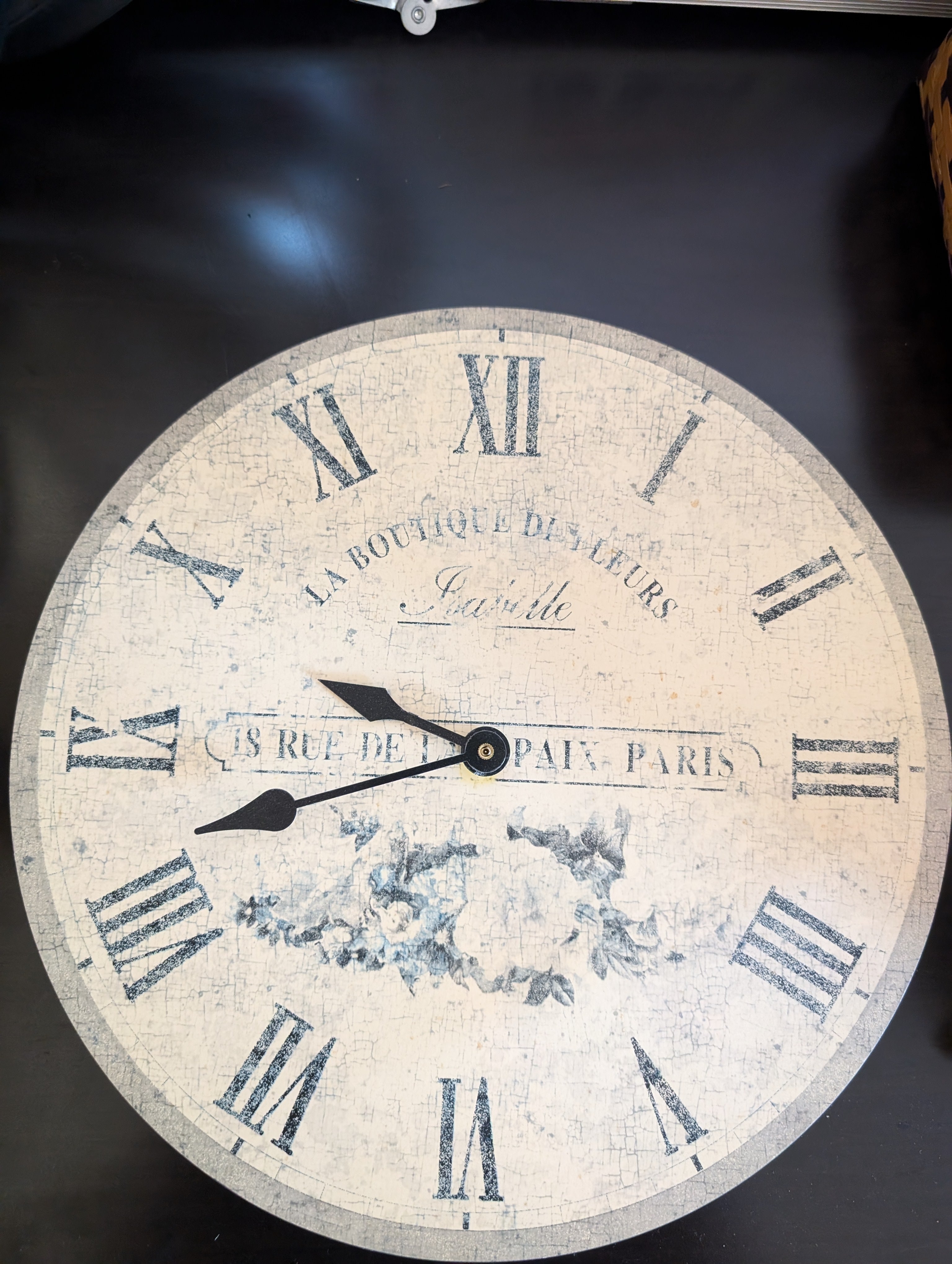 Distressed Parisian French Country Wall Clock with Roman Numerals