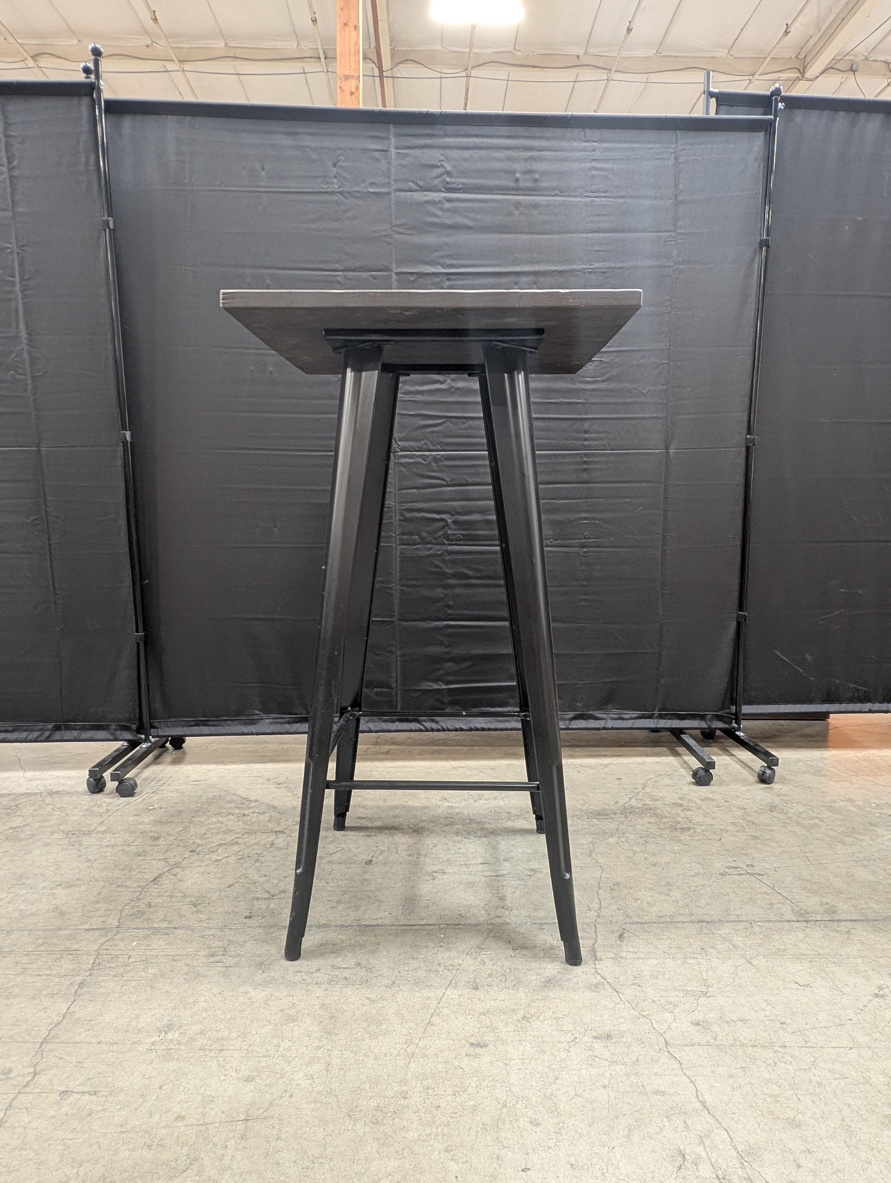 Modern Square Dark Wood Bar Height Table with Metal Base