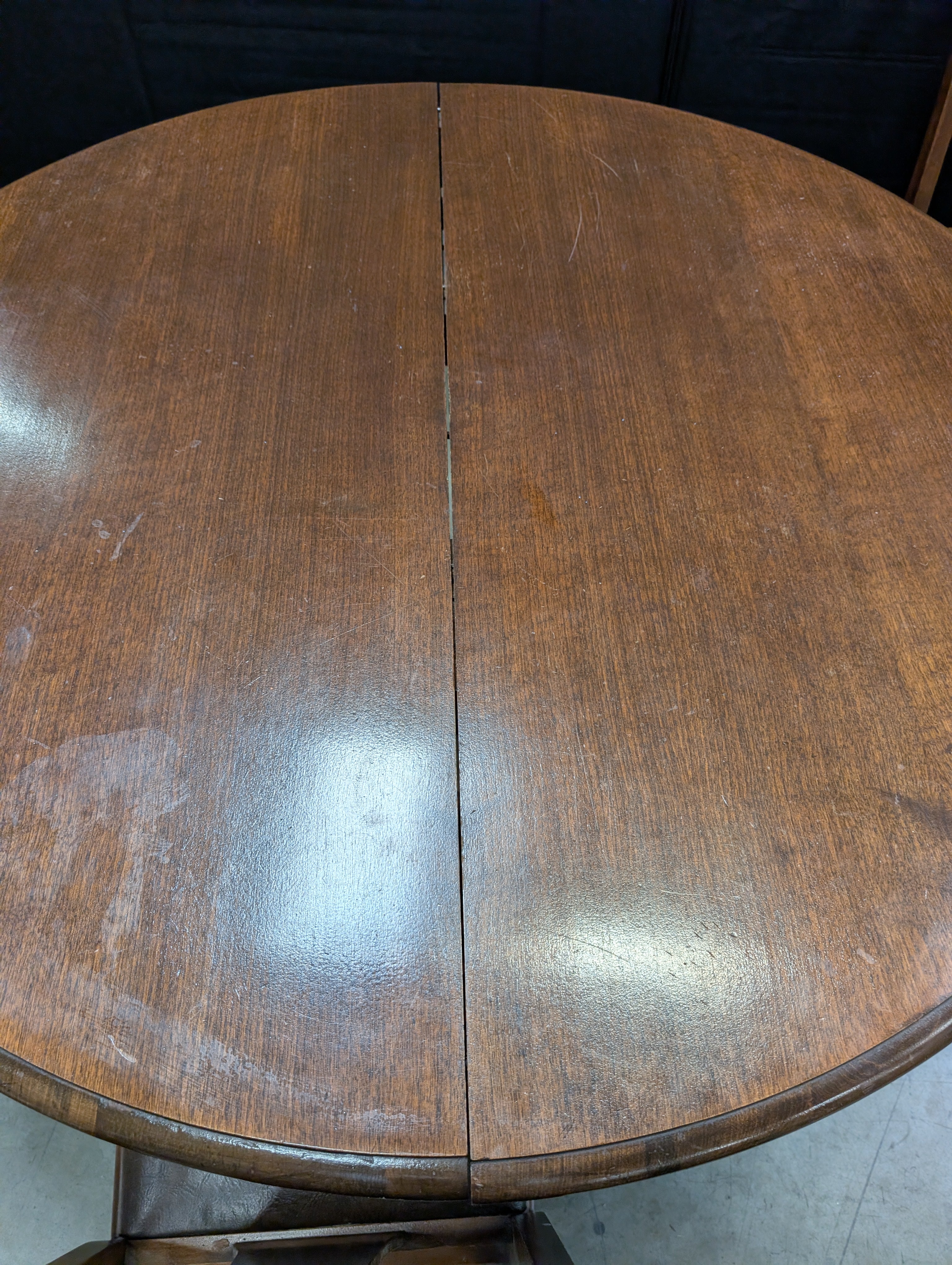 Antique Dark Wood Round Dining Table with six Dining Chairs