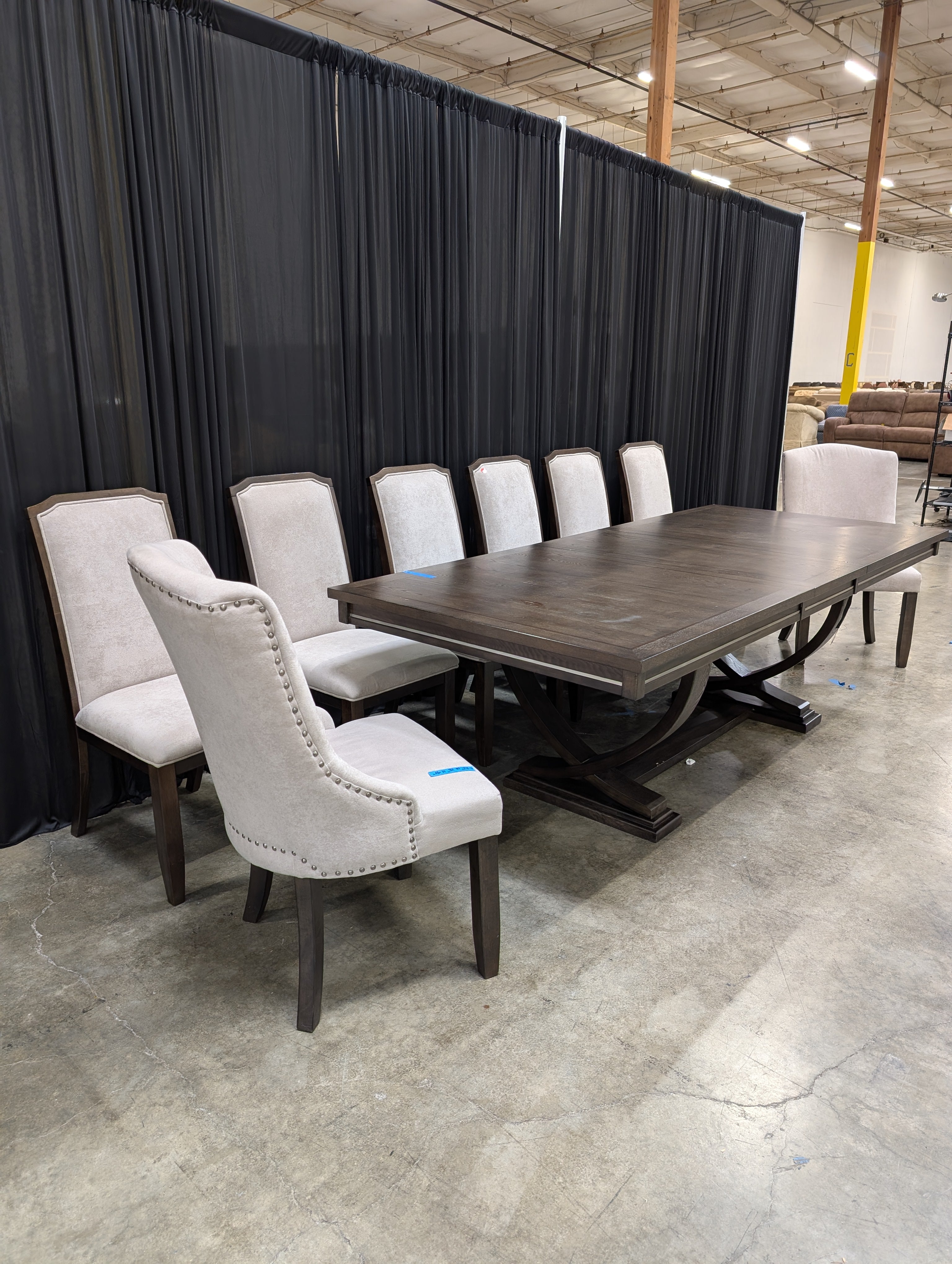 Ashley Zimbroni 10 Piece Dining Set, 96 Inch Extension Trestle Table with 7 Fretwork Side Chairs and 2 Nailhead Host Chairs