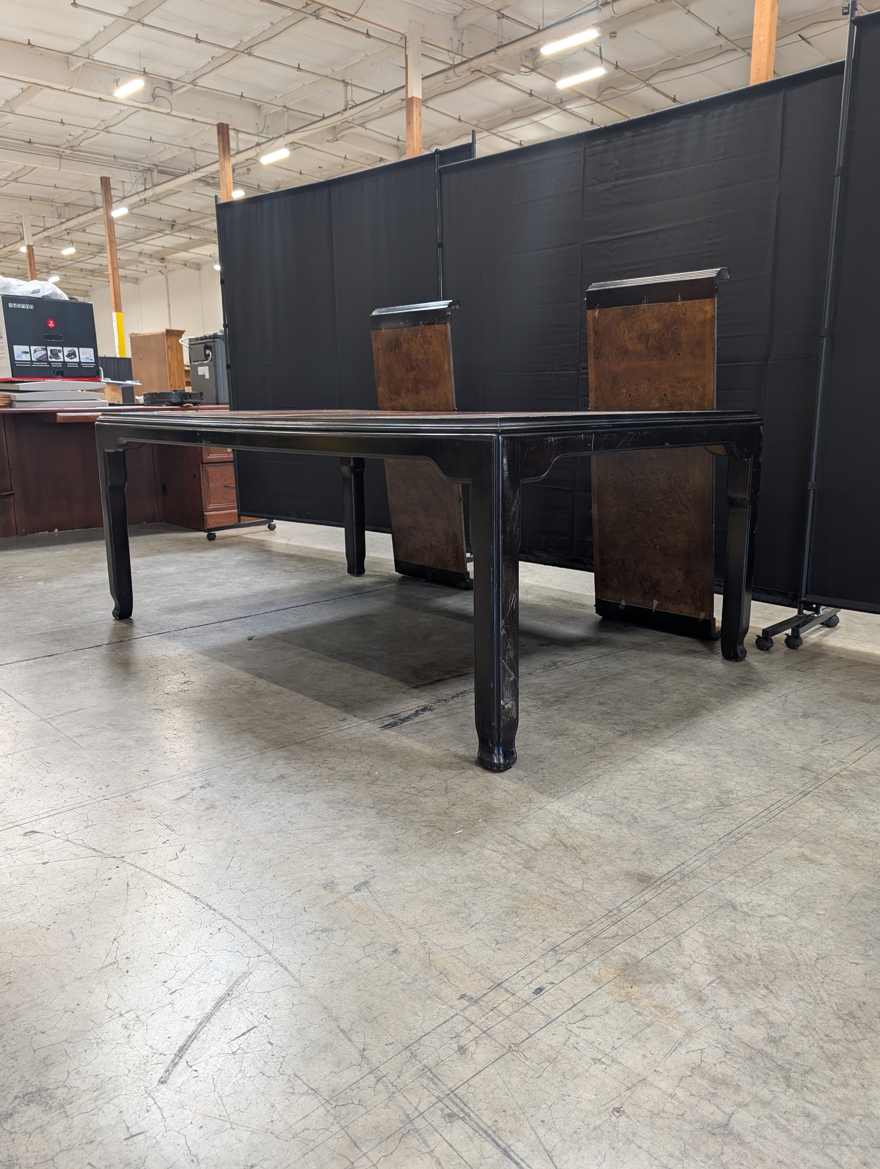 Rectangular Dark Hardwood Dining Table with Burl Wood Veneer Top