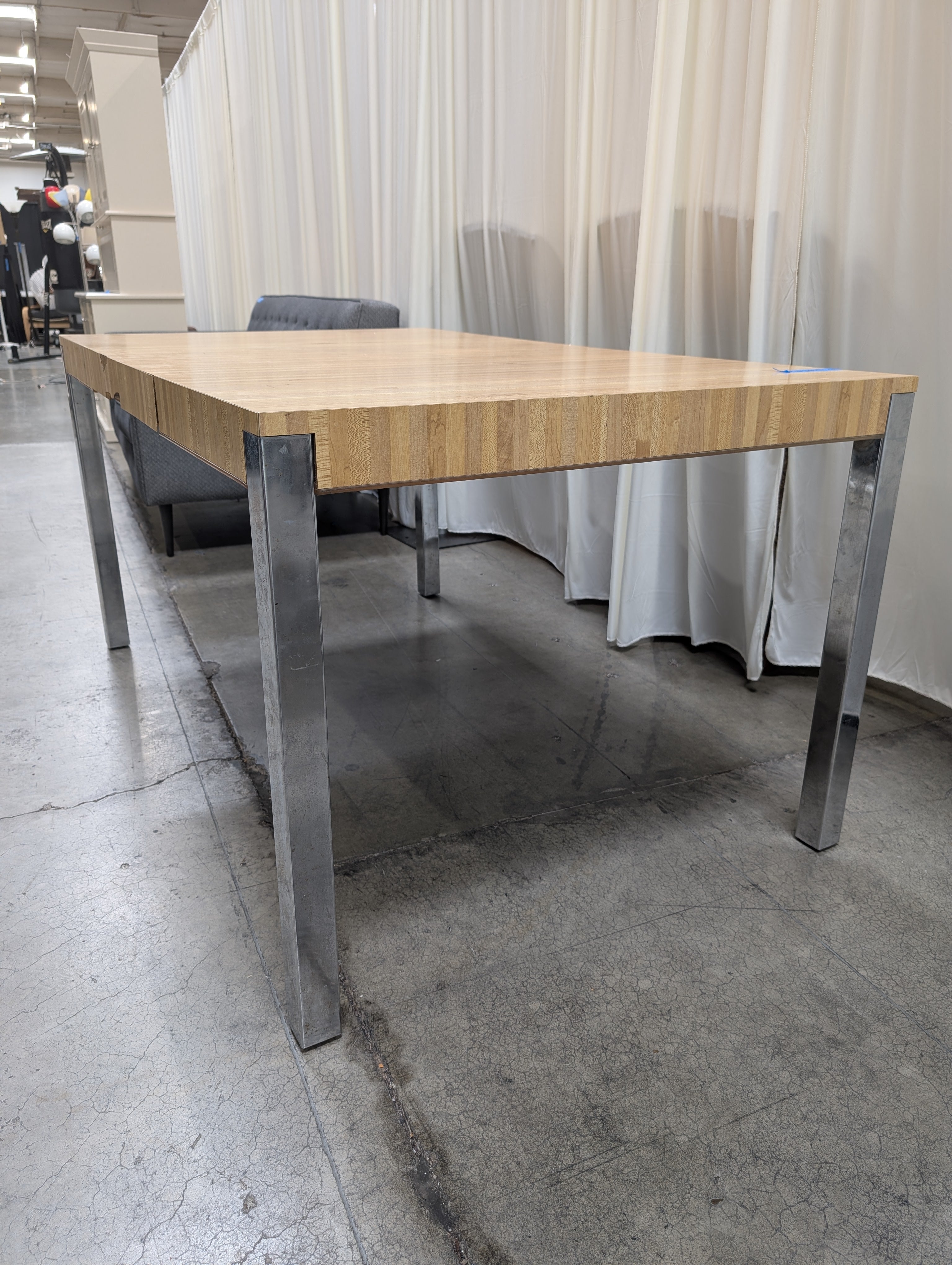 Light Wood Striped Top Desk with Chrome Legs