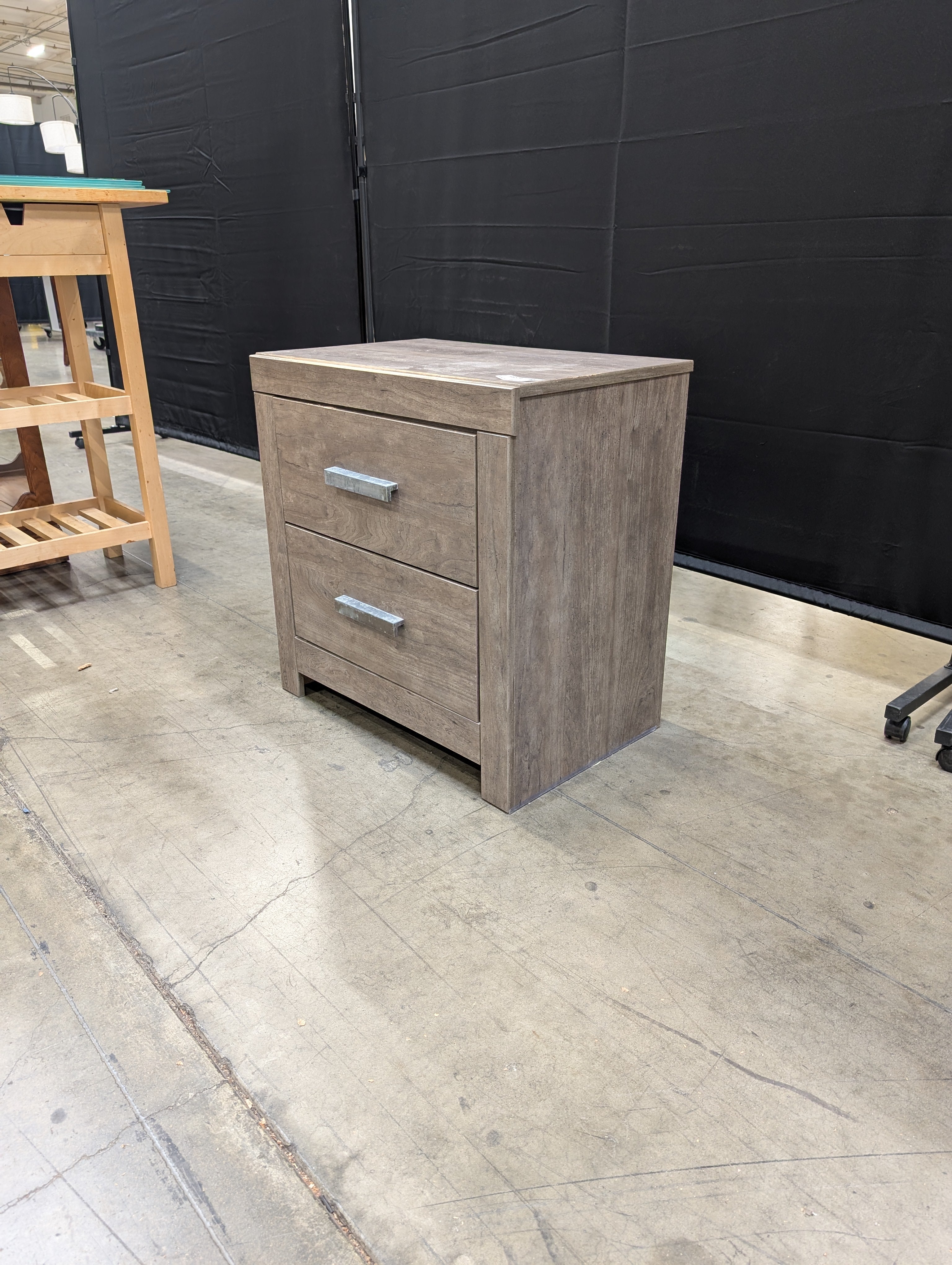 Modern Two-Drawer Bedside Table with Light Wood Grain Finish