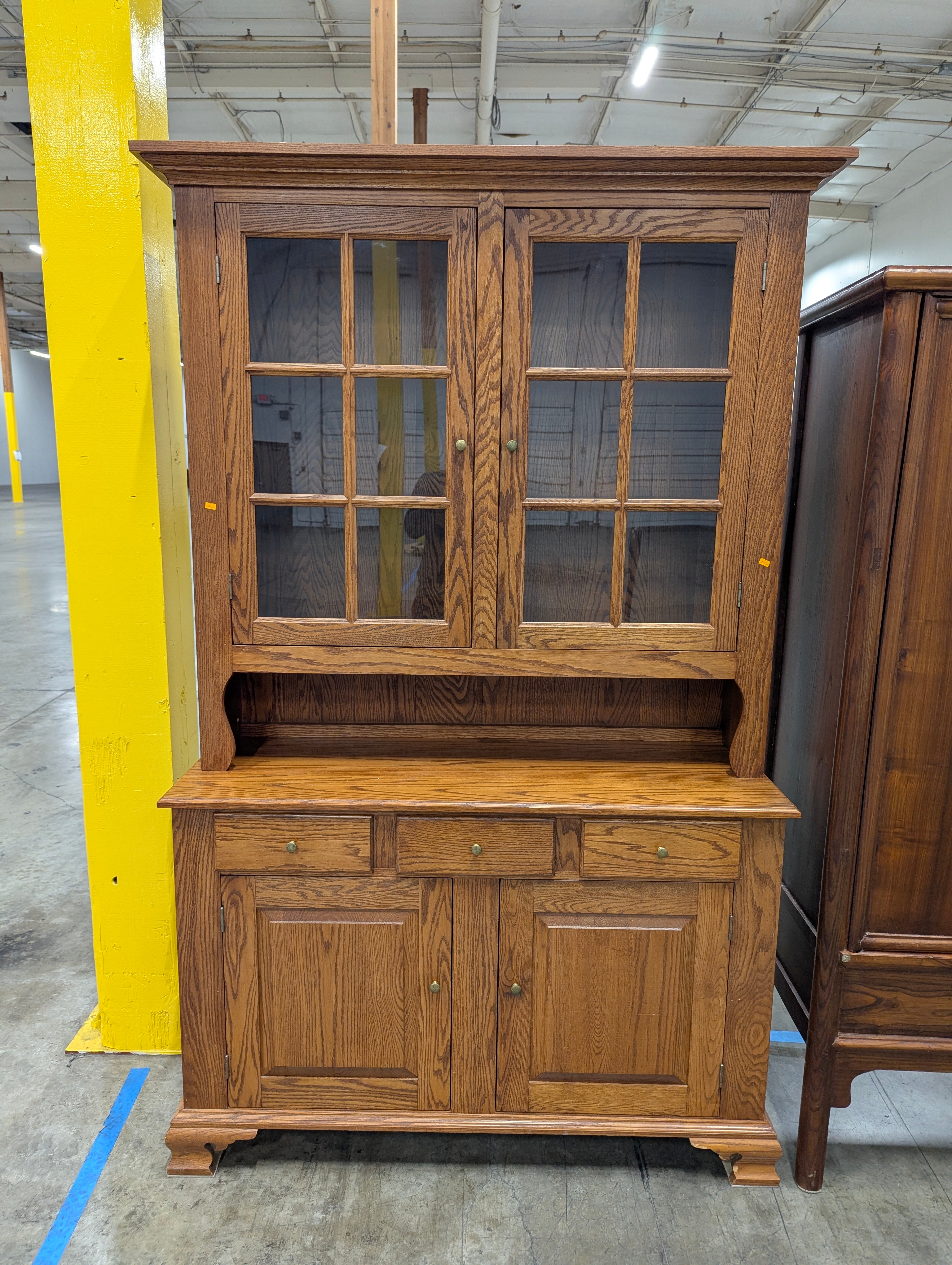 Sturdy Hardwood Display Hutch with Glass Paned Doors