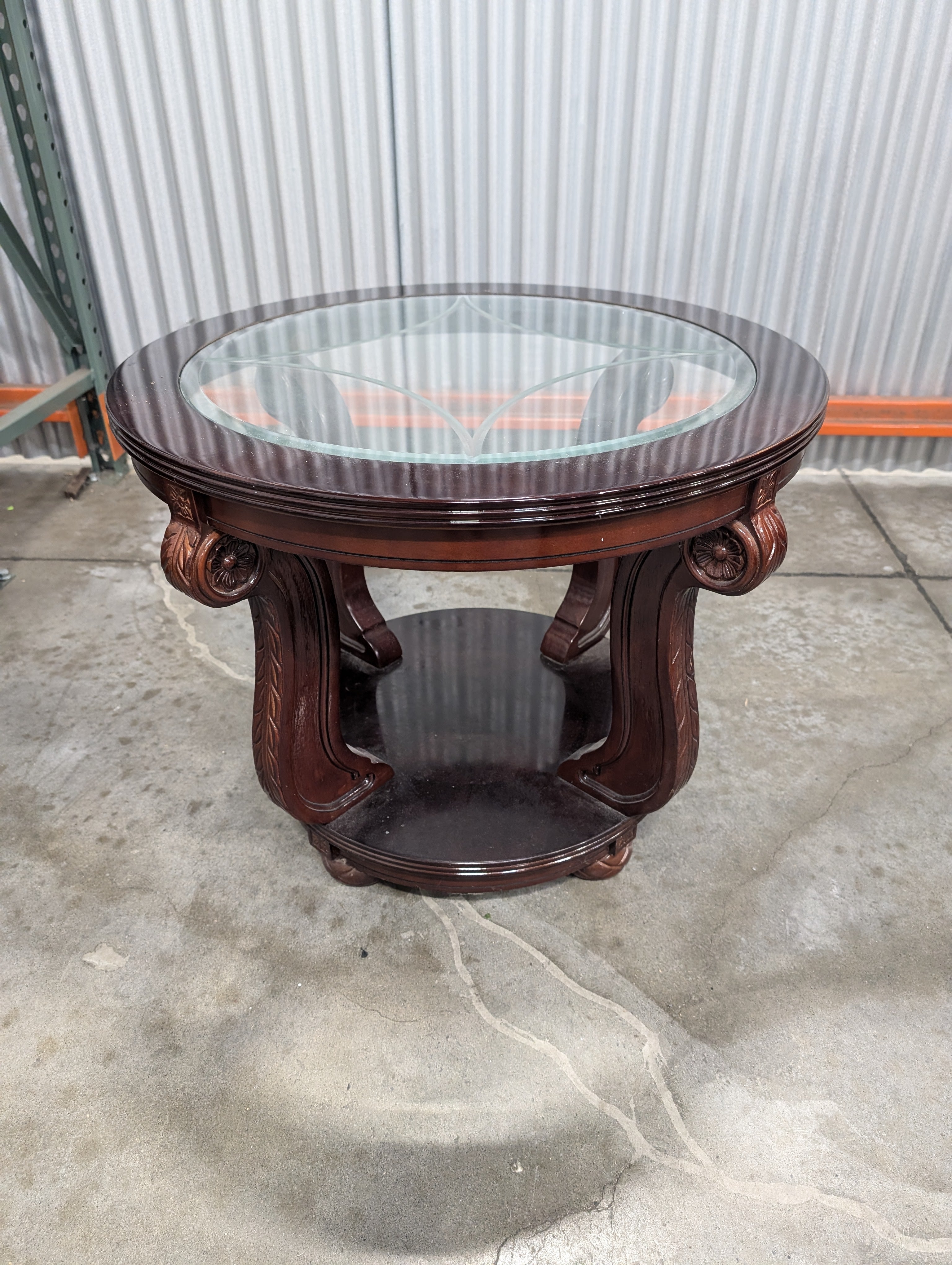 Decorative Round Glass Top Wood End Table