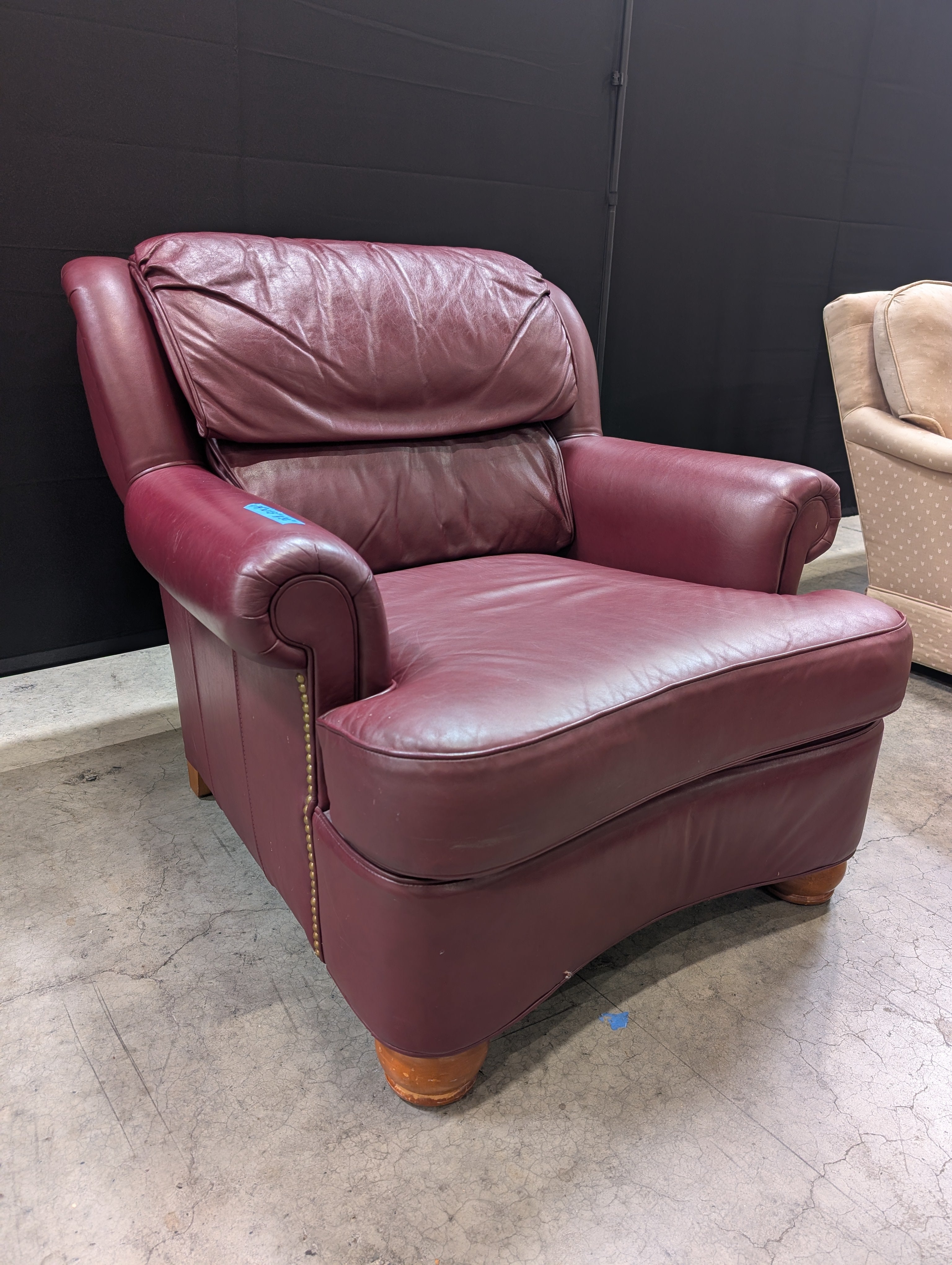Deep Red Thomasville Leather Club Chair and Ottoman Set