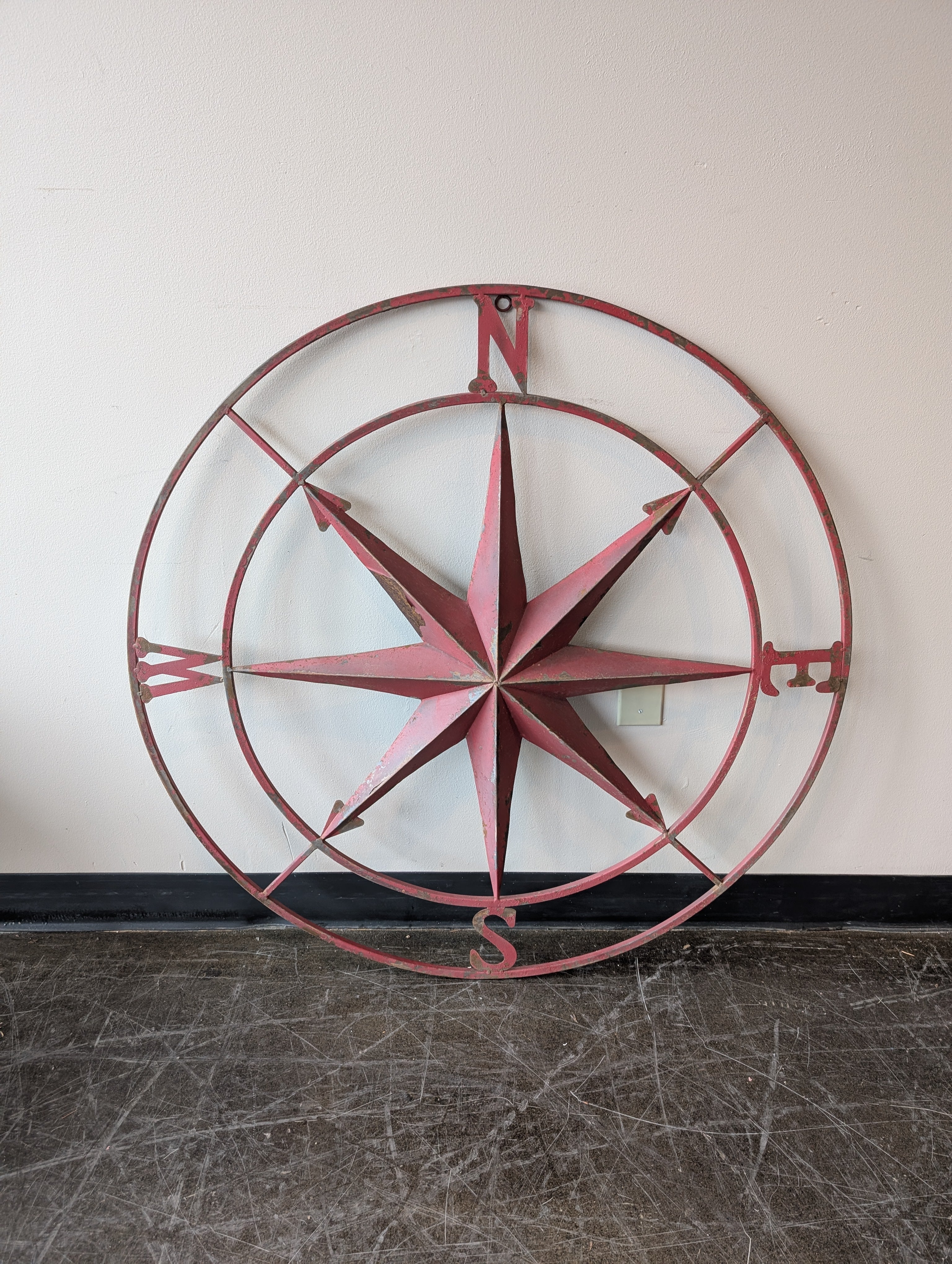Large Red Metal Compass Rose Wall Art Decor