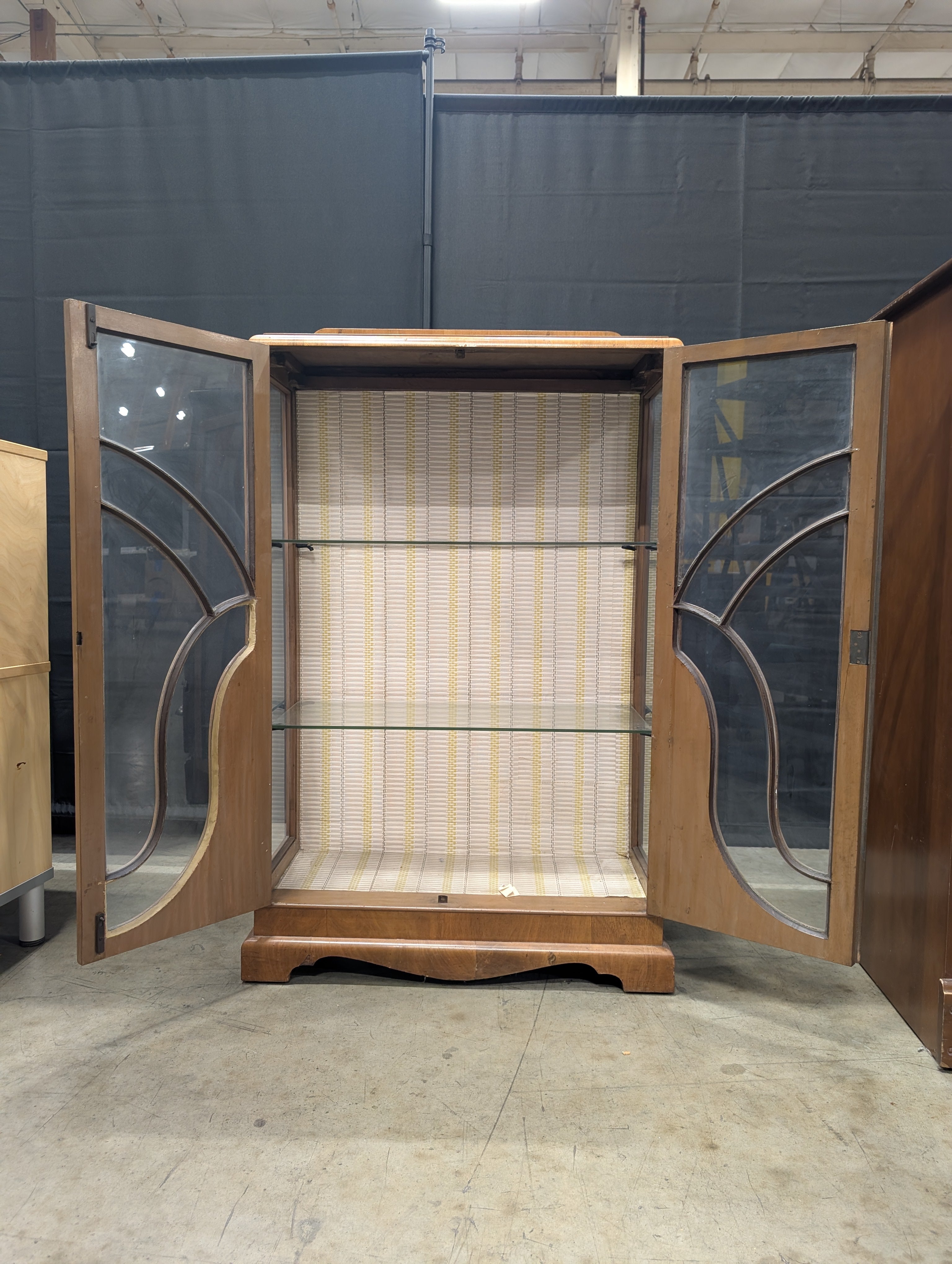 Vintage Art Deco Style Wood and Glass Display Cabinet
