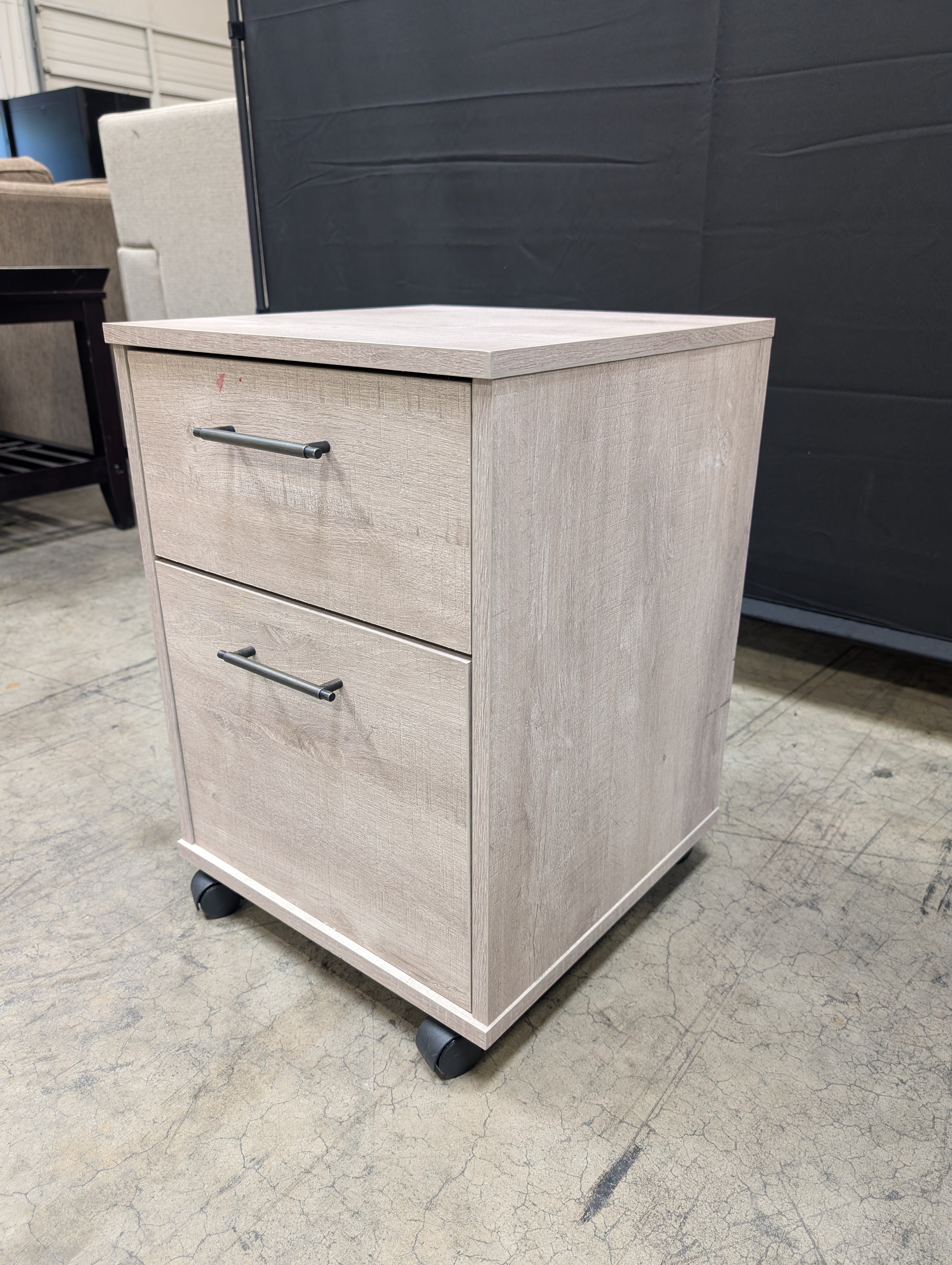 Grey Two-Drawer Rolling Nightstand in Faux Wood