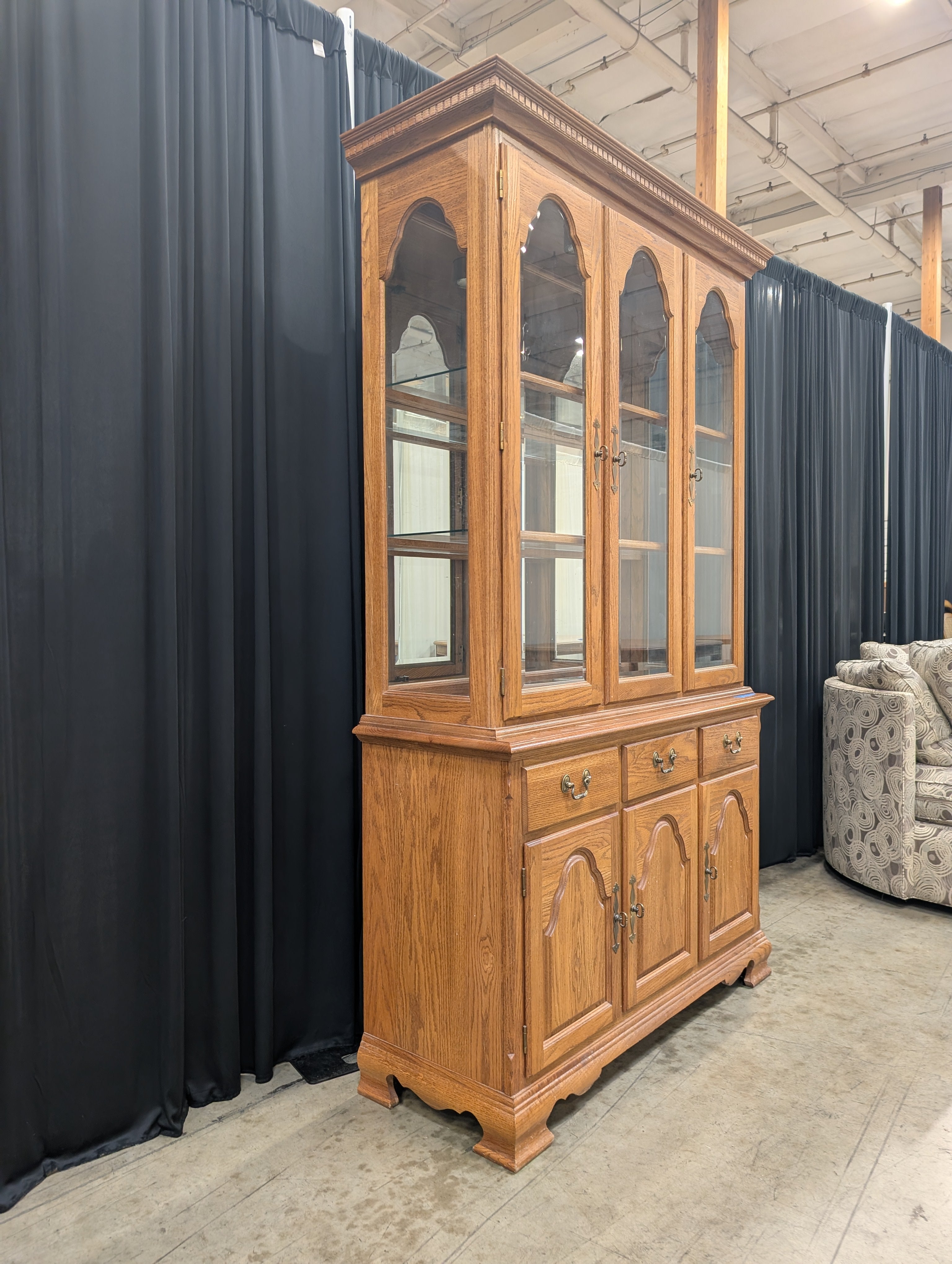 Traditional Three-Door China Cabinet in Oak