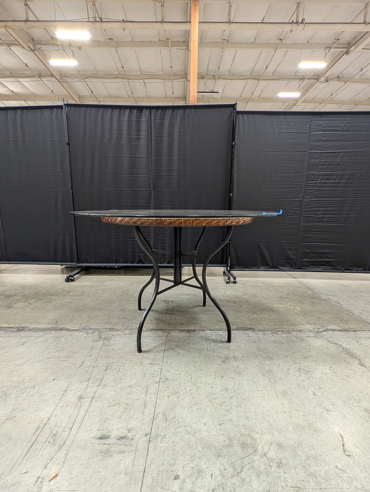 Round Glass Top Dining Table with Wrought Iron Base
