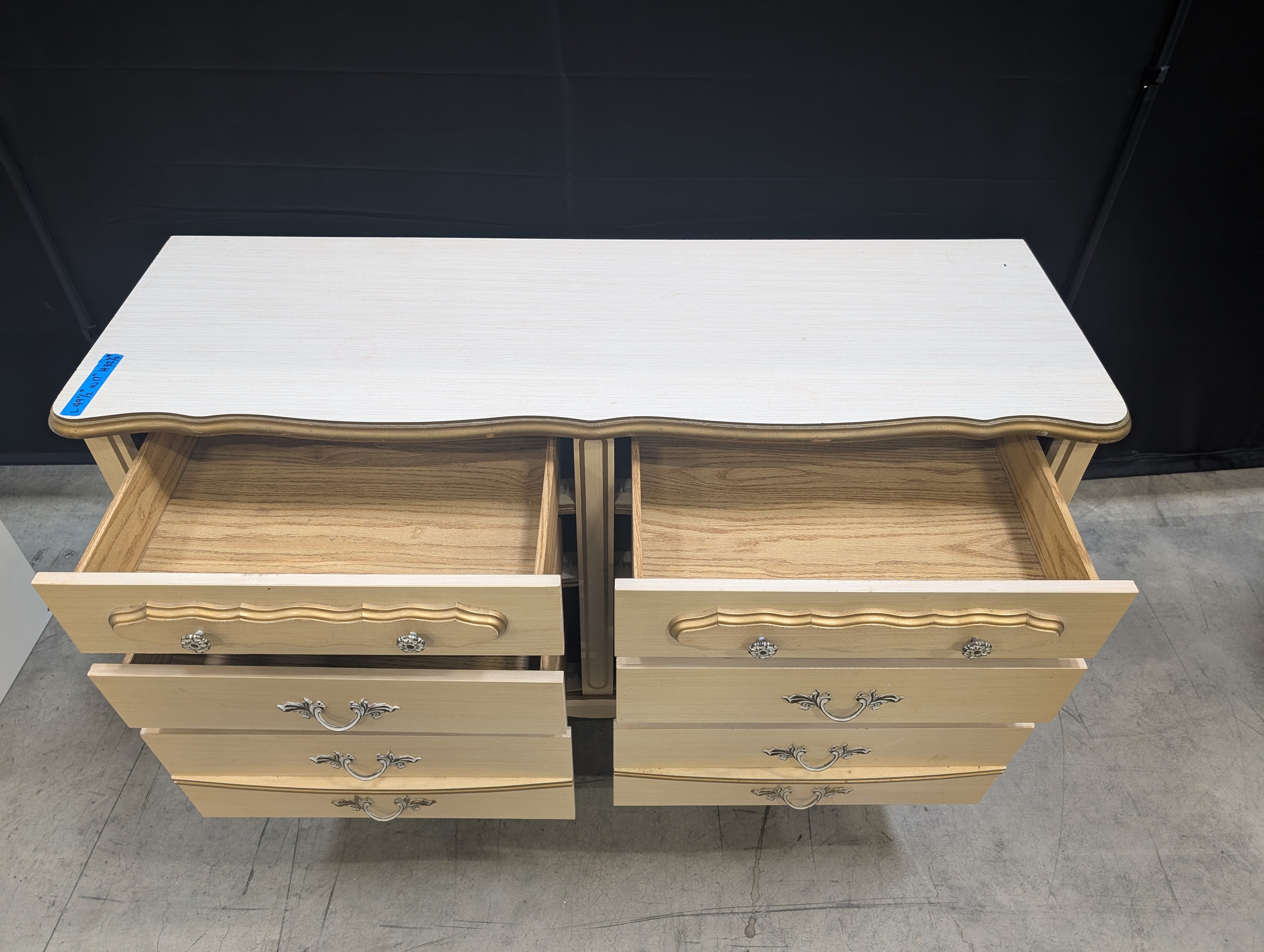 Vintage Cream French Provincial Style Dresser with Gold Accents