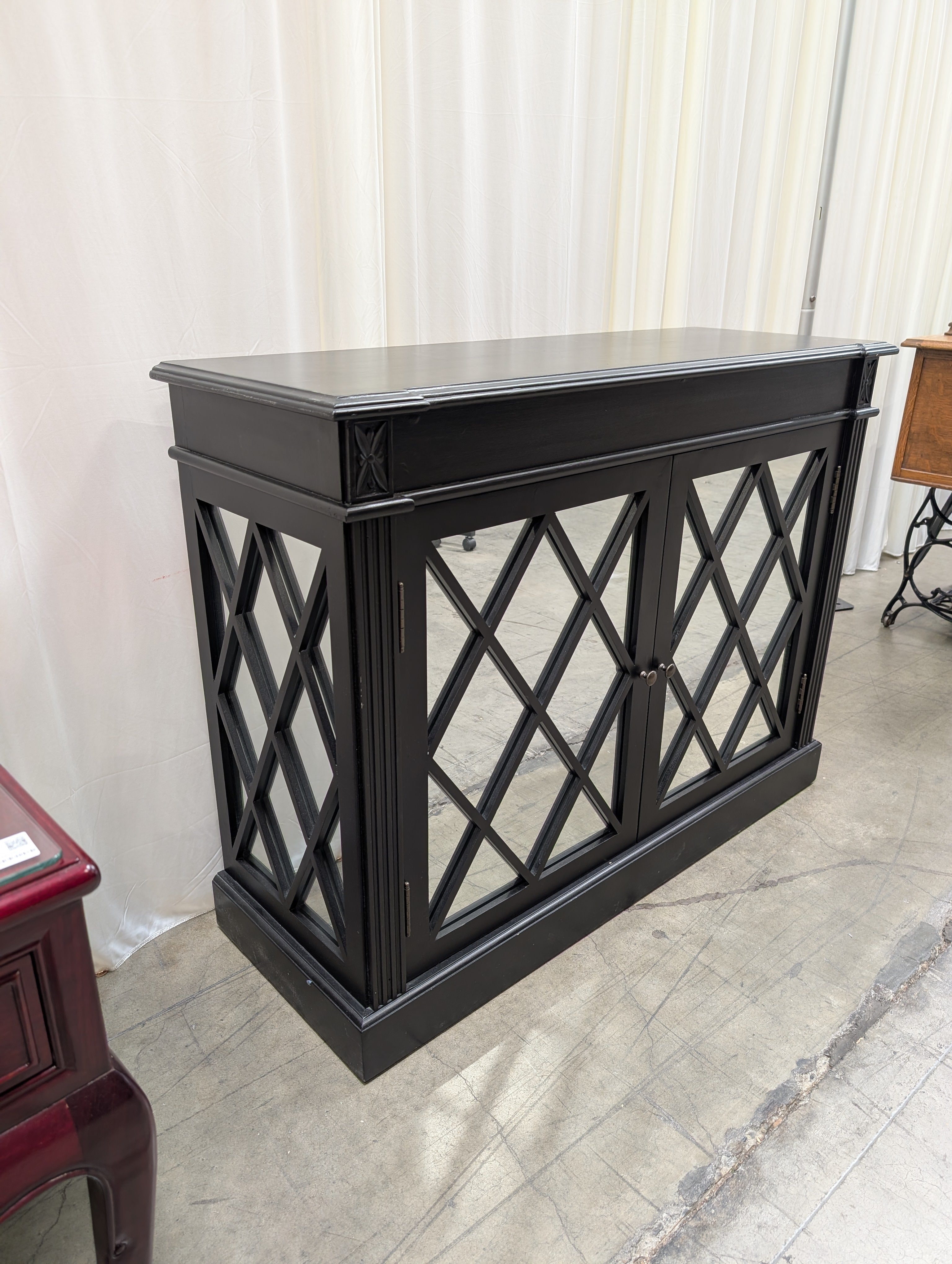 Ballard Designs Black Wood Cabinet with Mirrored Doors