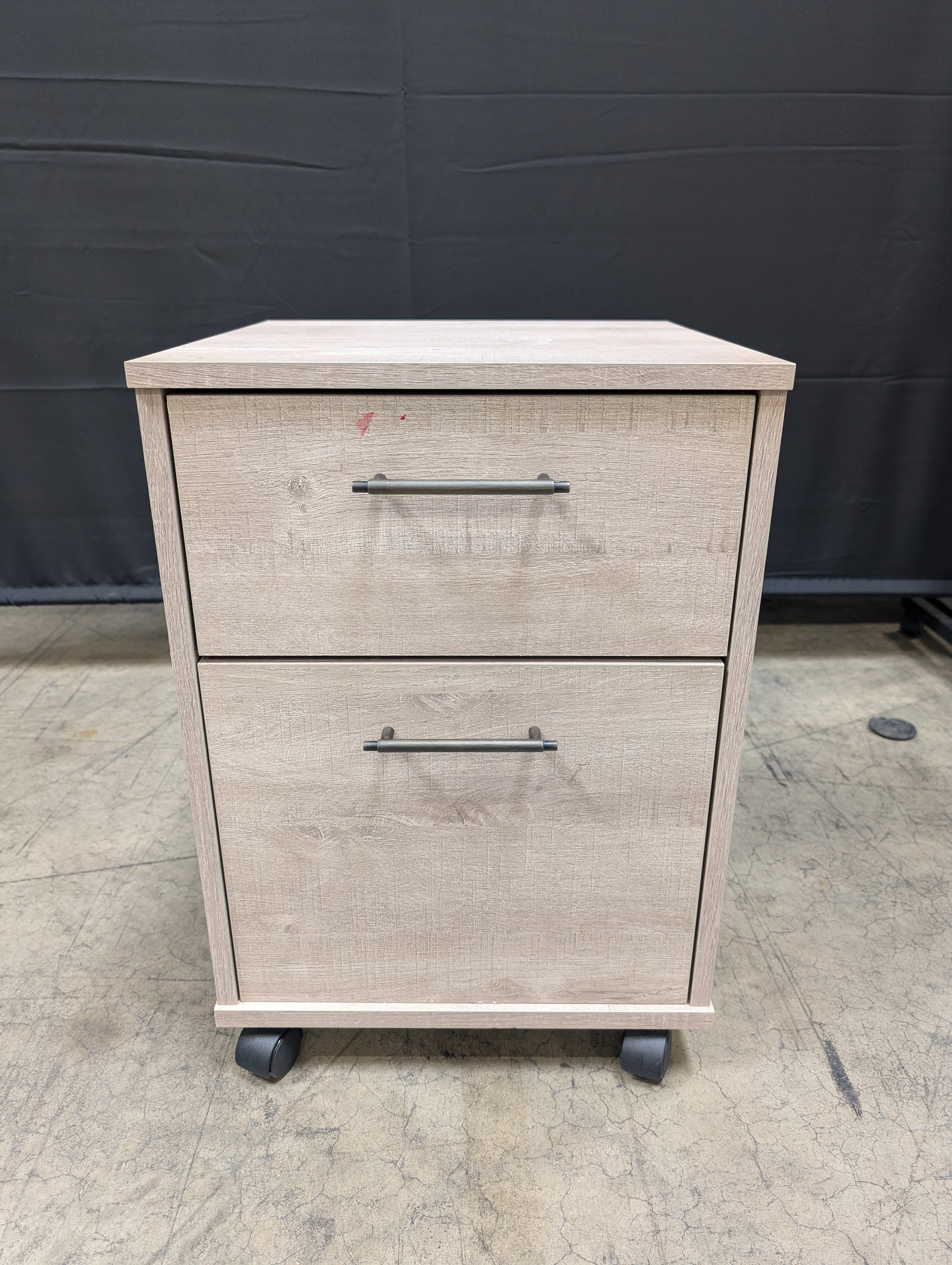Grey Two-Drawer Rolling Nightstand in Faux Wood