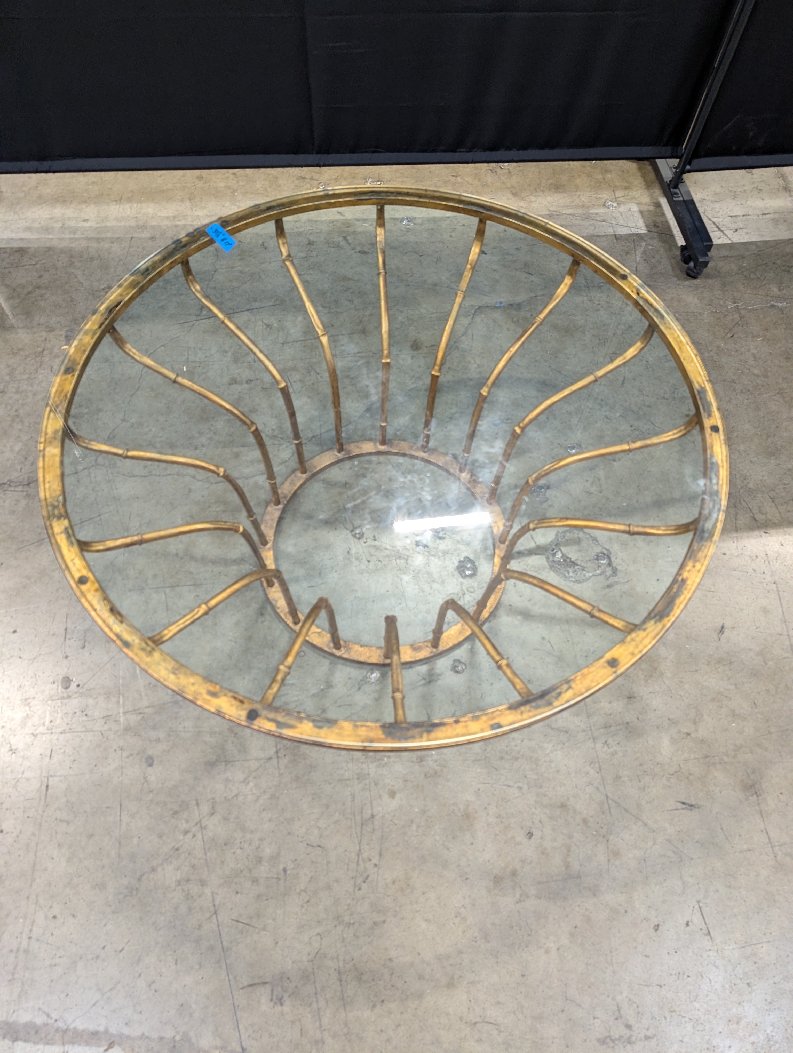 Vintage Style Round Glass Top Side Table with Faux Bamboo Brass Frame