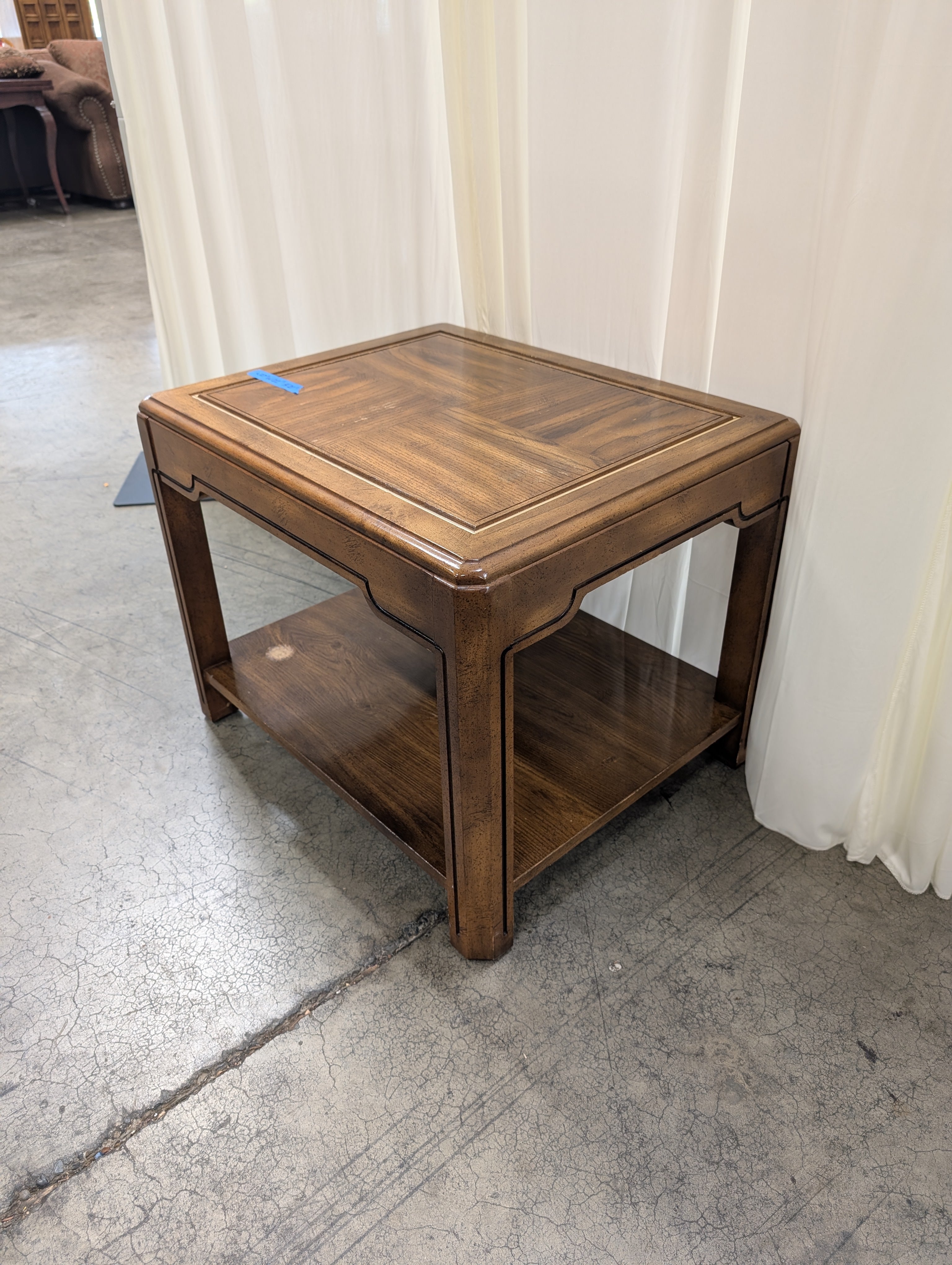 Traditional Wood End Table with Brass Inlay