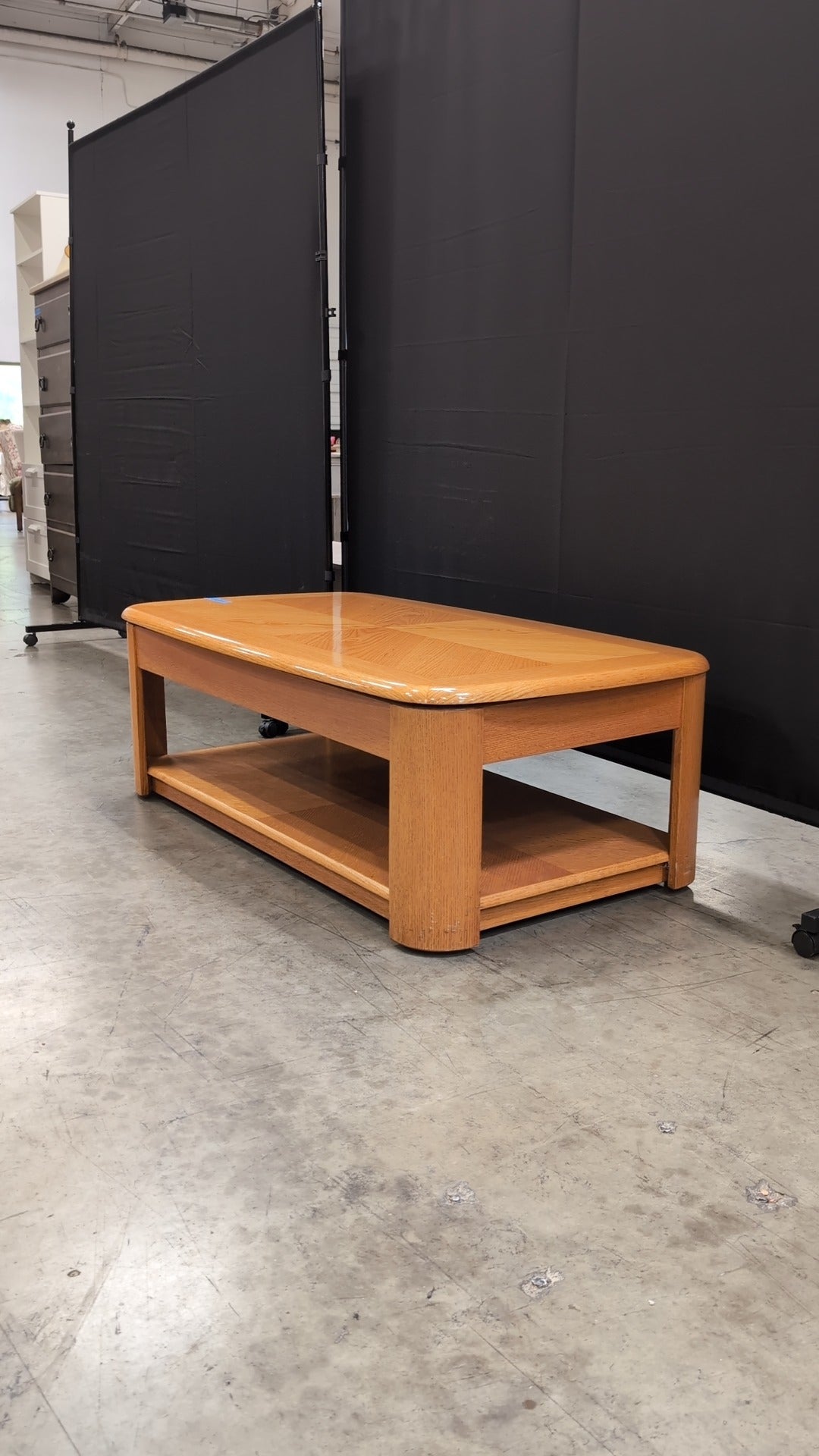 Rectangular Lift Top Light Oak Coffee Table with Lower Shelf