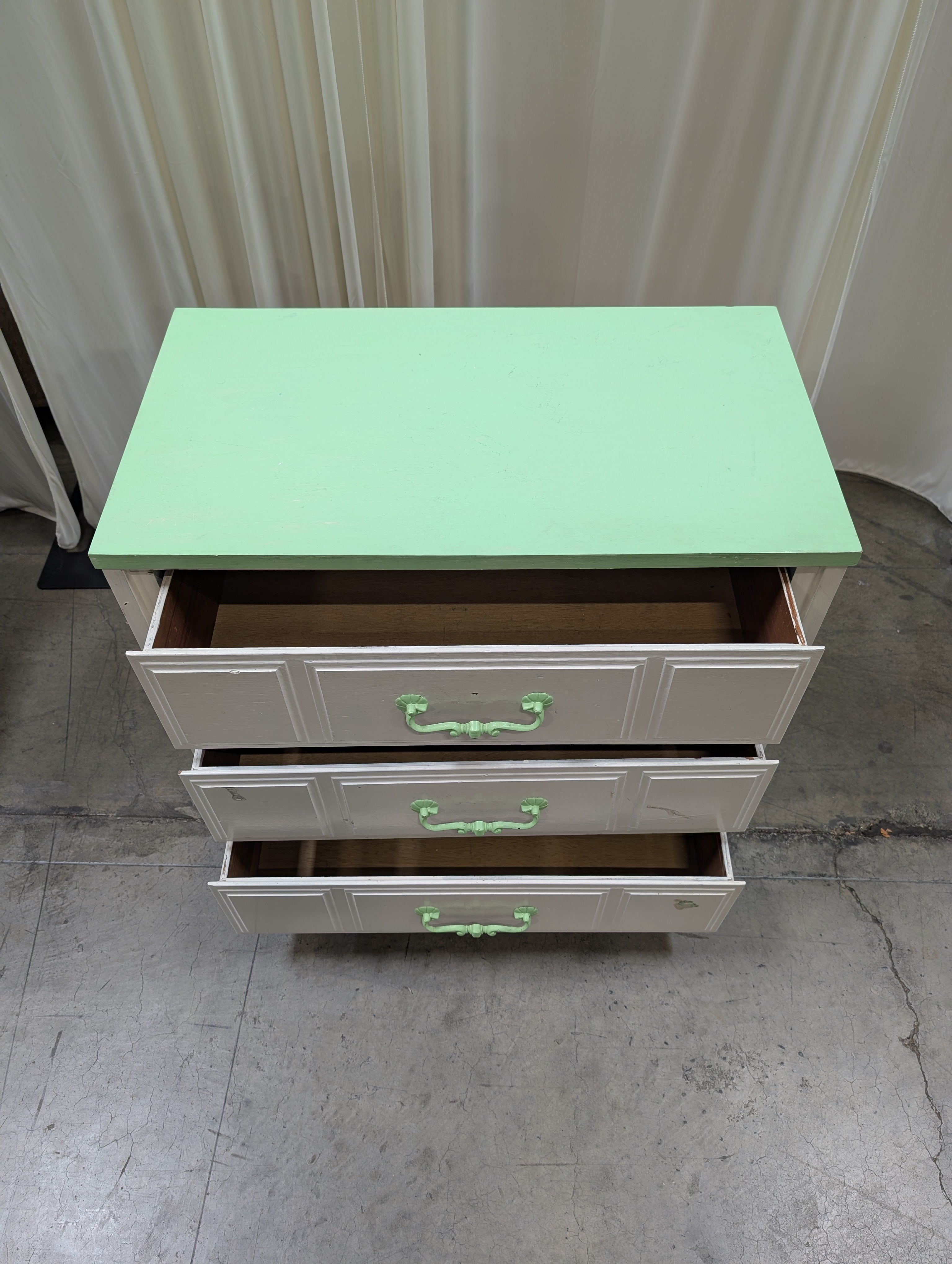 White Three-Drawer Dresser with Lime Green Top