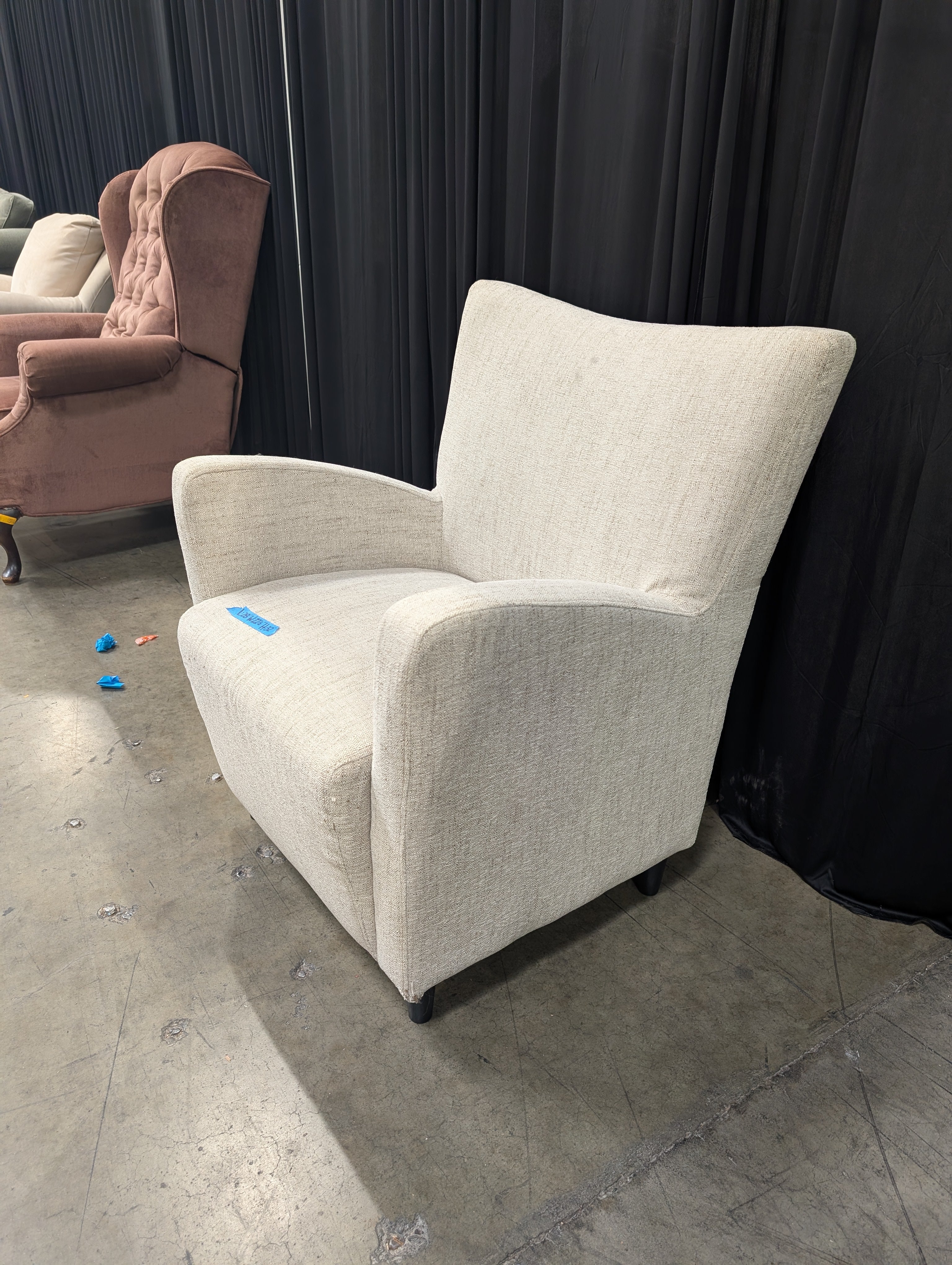 Cream Textured Fabric Armchair with Sloped Arms
