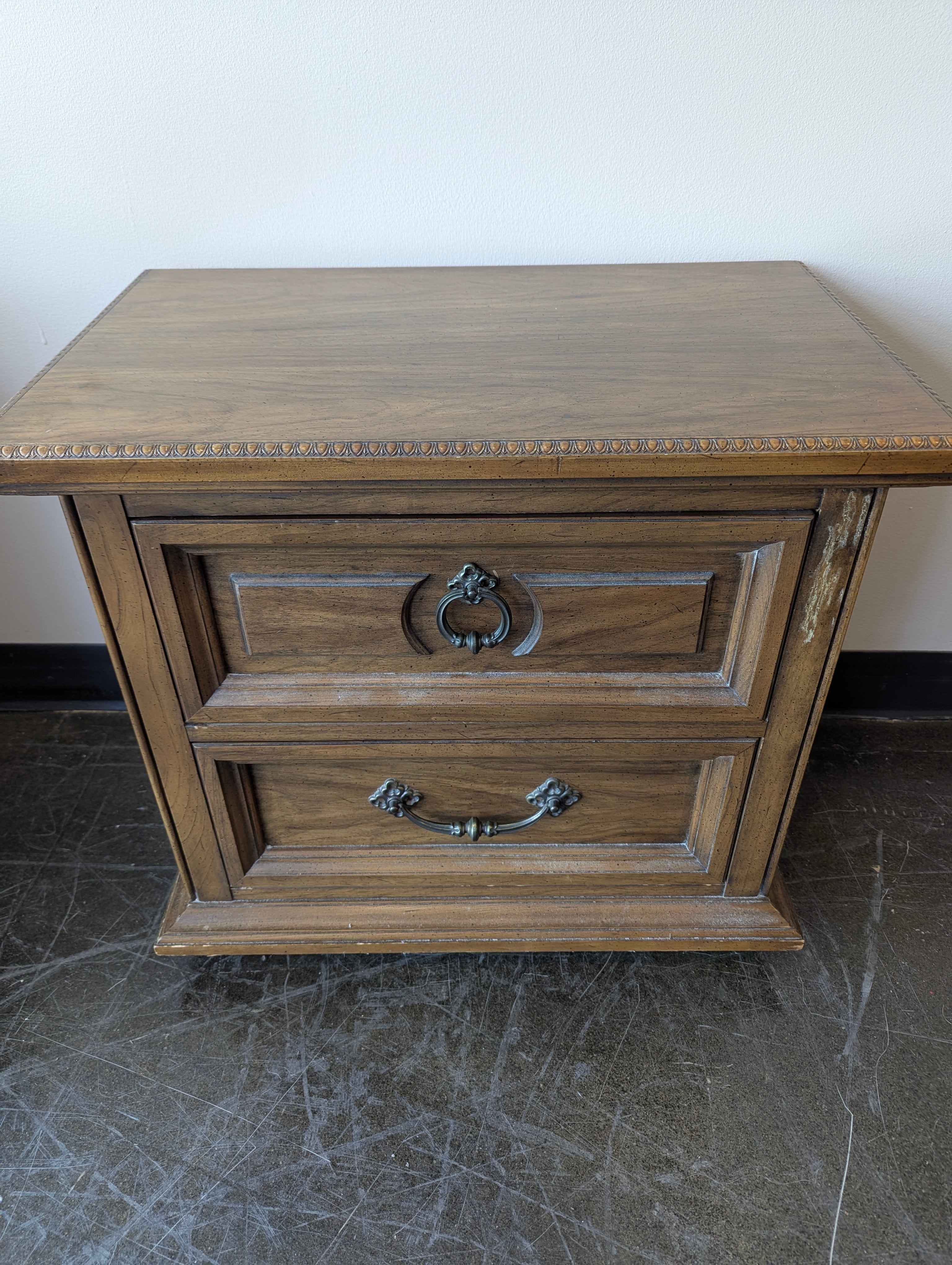 Classic Brown Wood Two-Drawer Nightstand