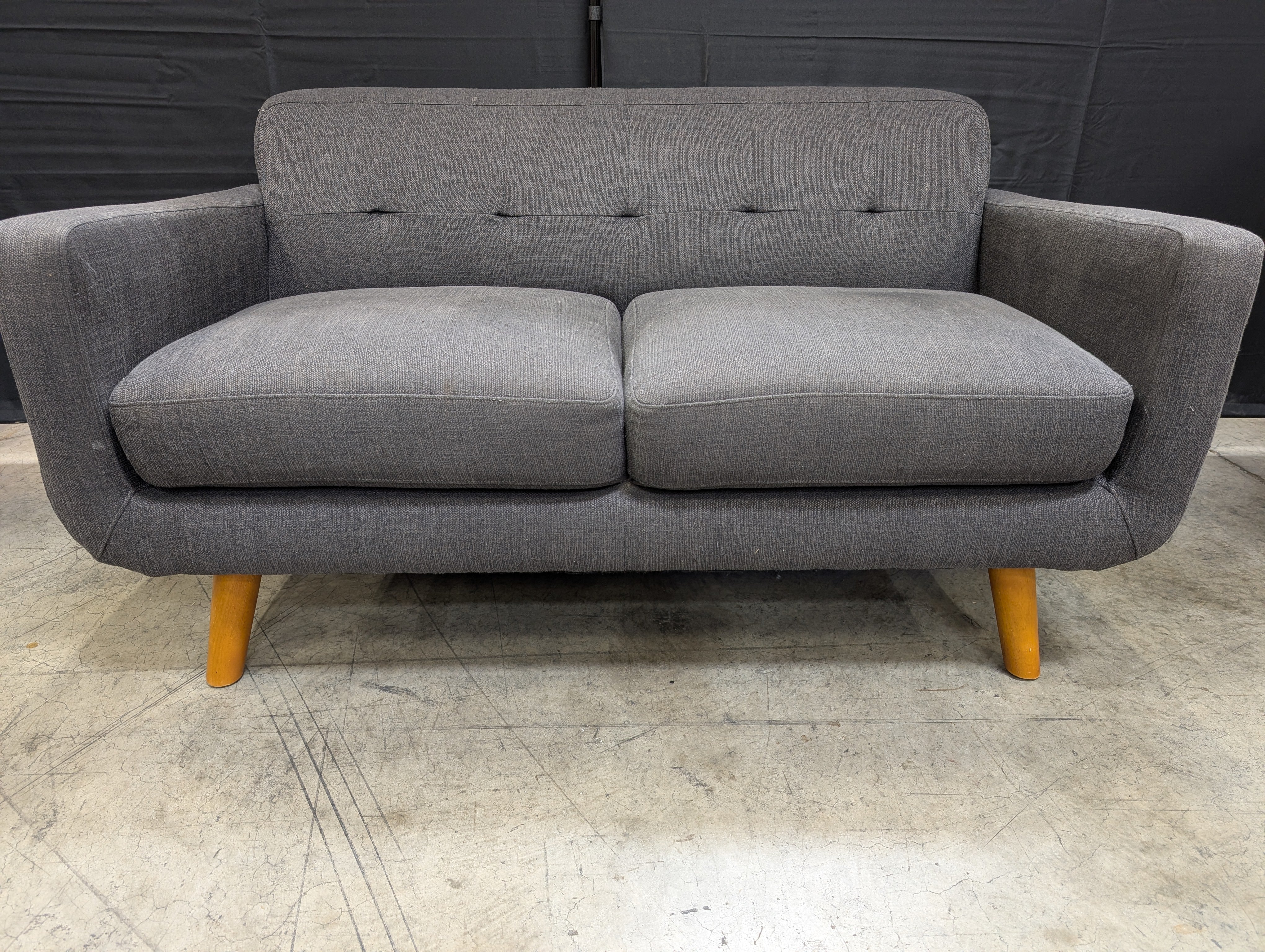 Used Dark Grey Fabric Sofa with Tapered Wood Legs