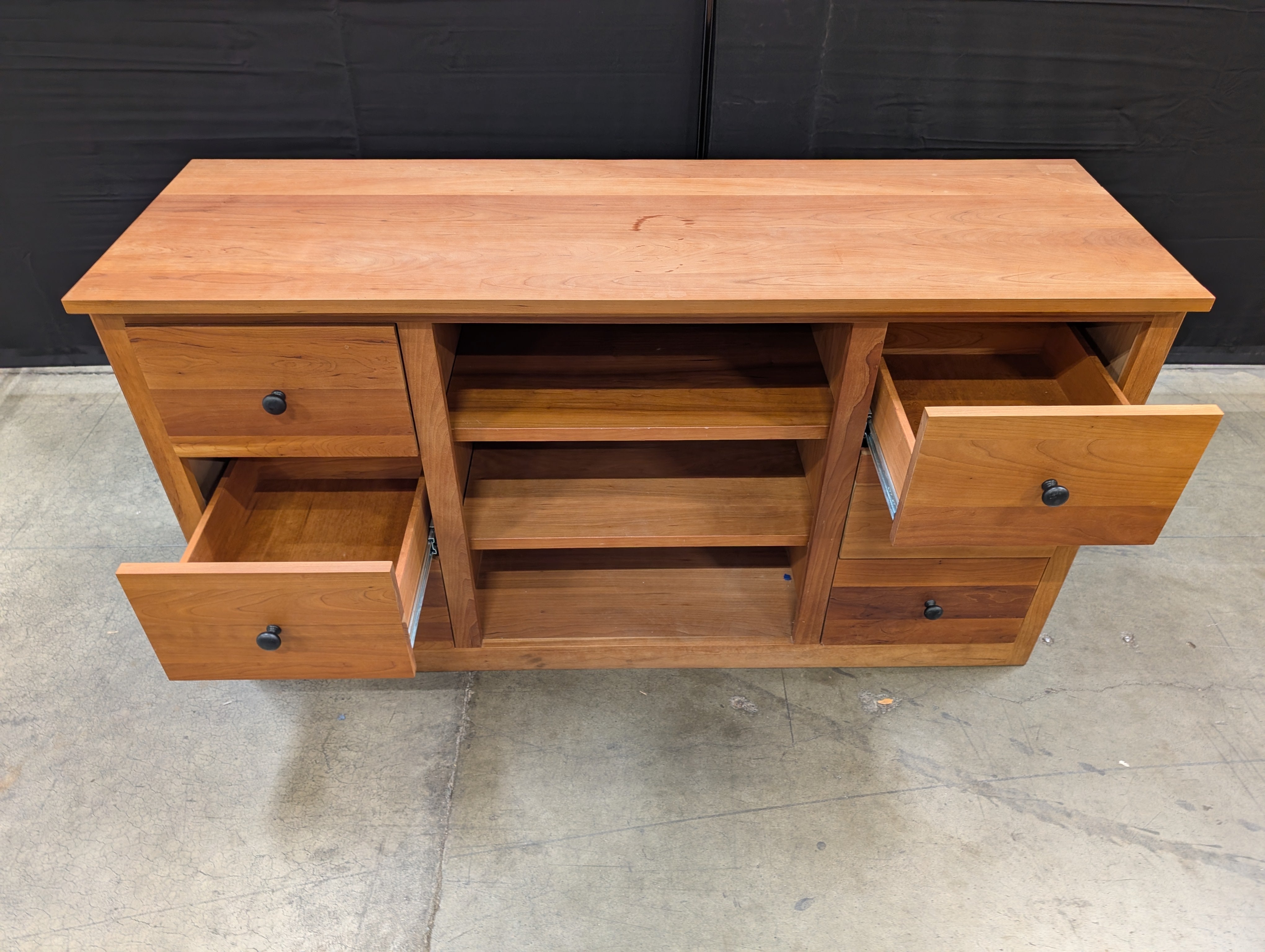 Solid Wood Media Console with Storage Drawers and Open Shelves