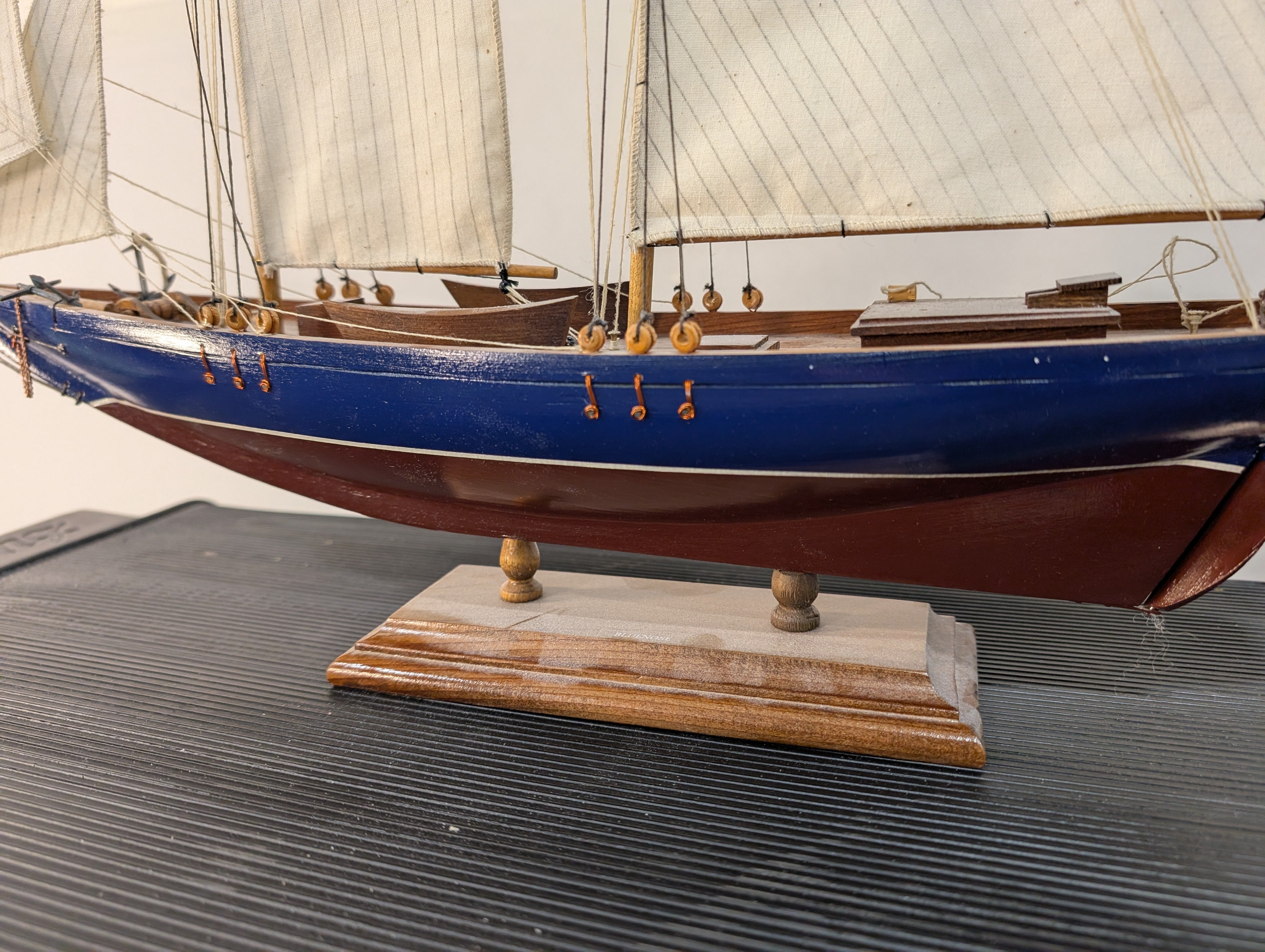 Detailed Wooden Sailboat Model Nautical Display Decor