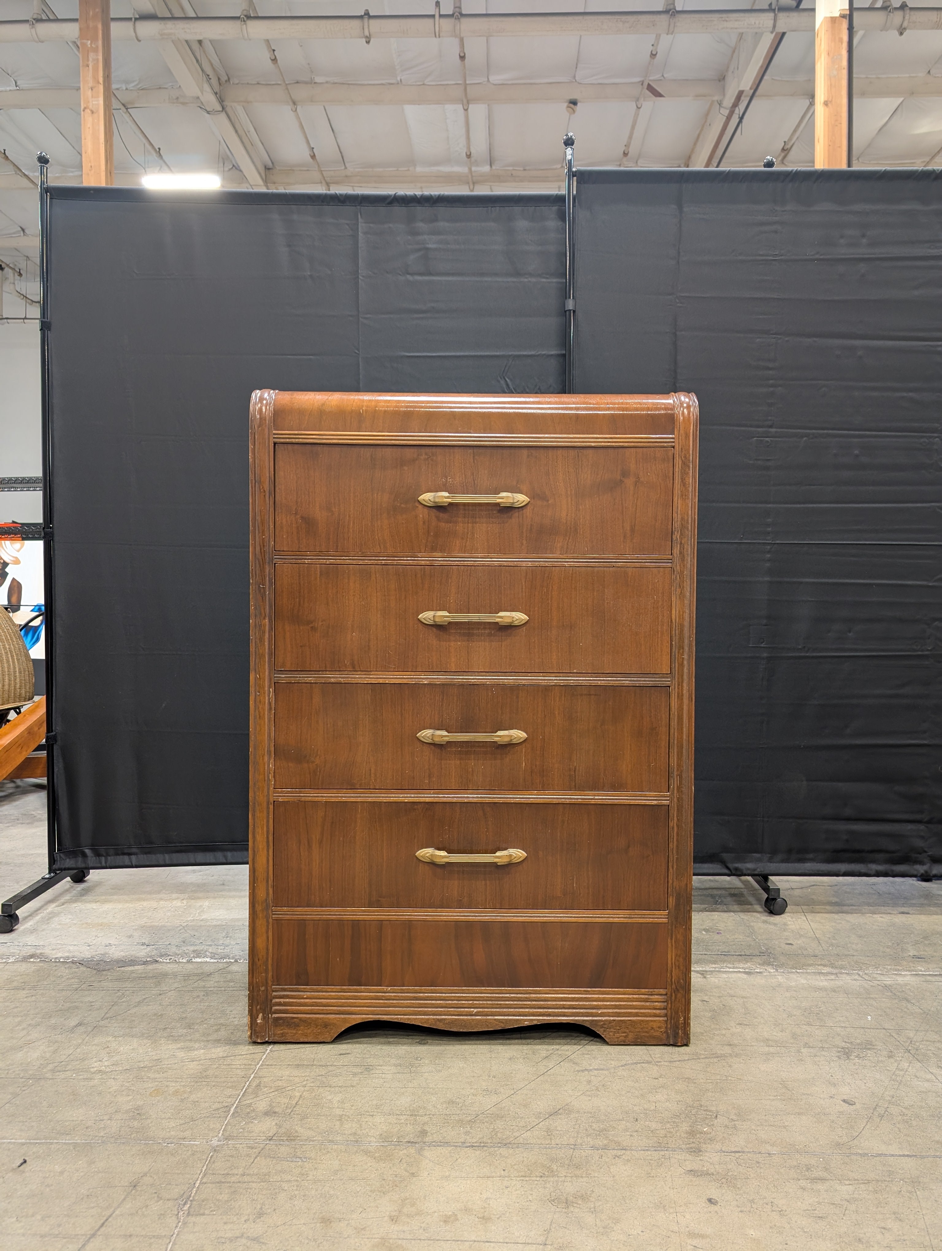 Vintage Rounded Edge Four-Drawer Wooden Dresser