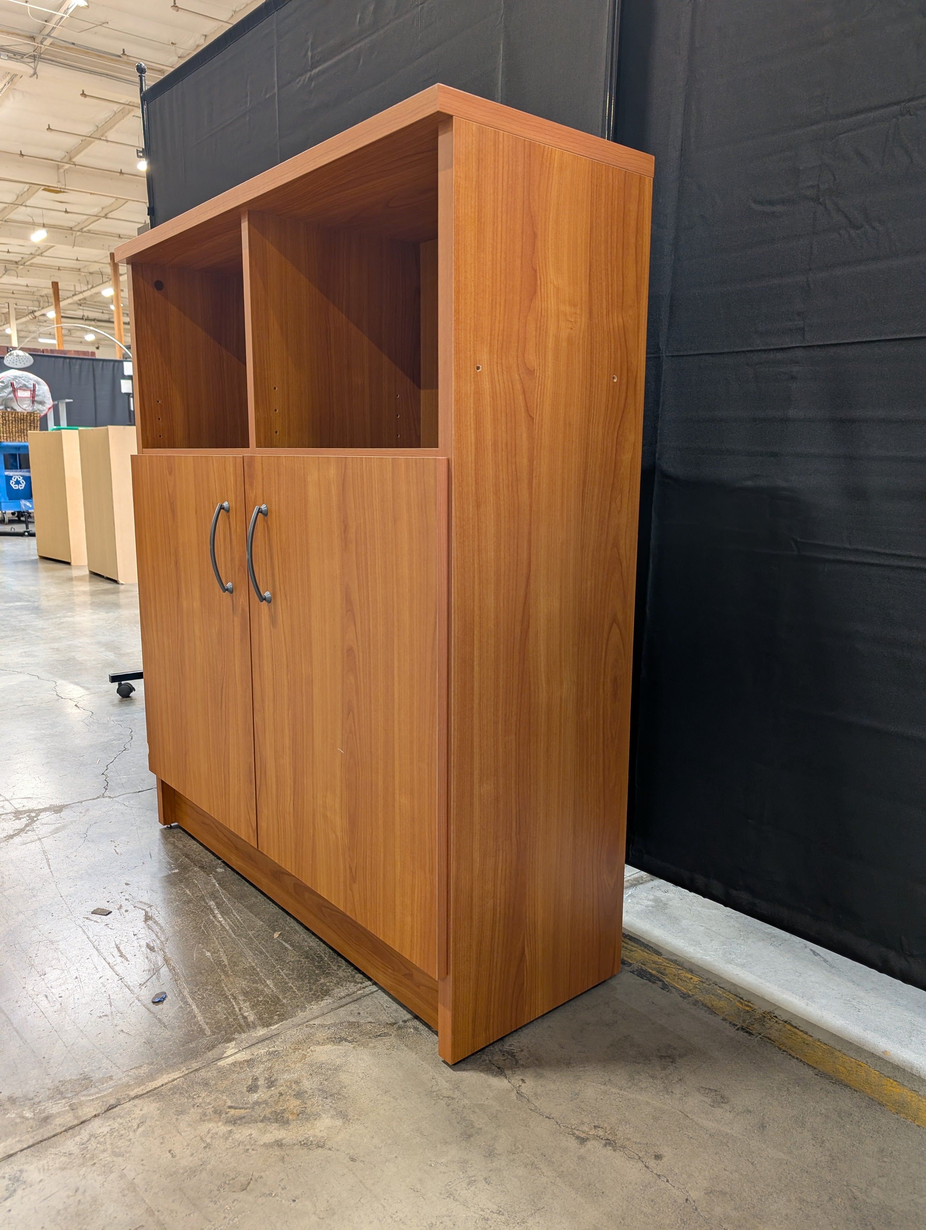 Two-Door Wood Grain Bookcase with Cubbies
