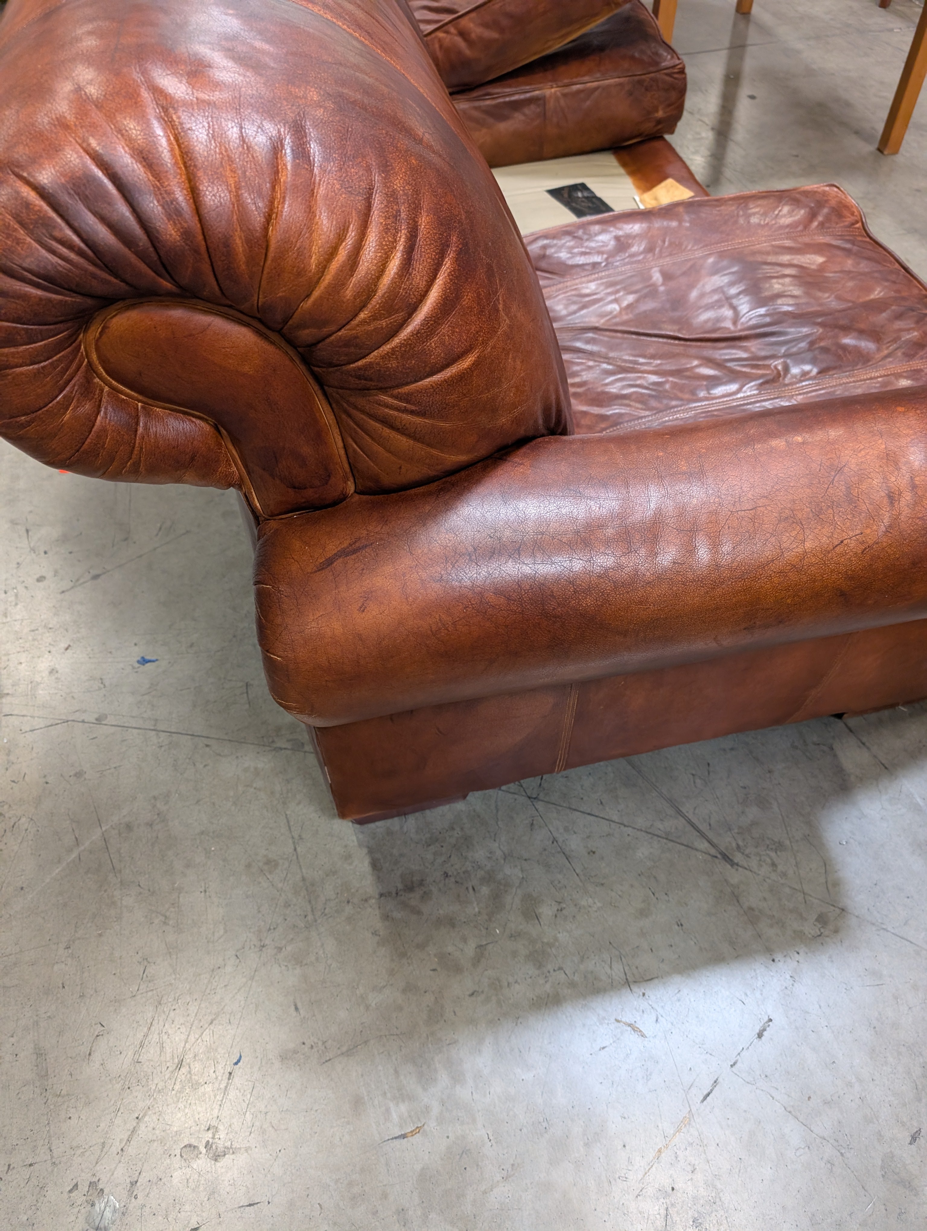 Lauren Leather Co. Full-Grain Distressed Leather Sofa - Custom Made High End - Made in USA (2 Available)