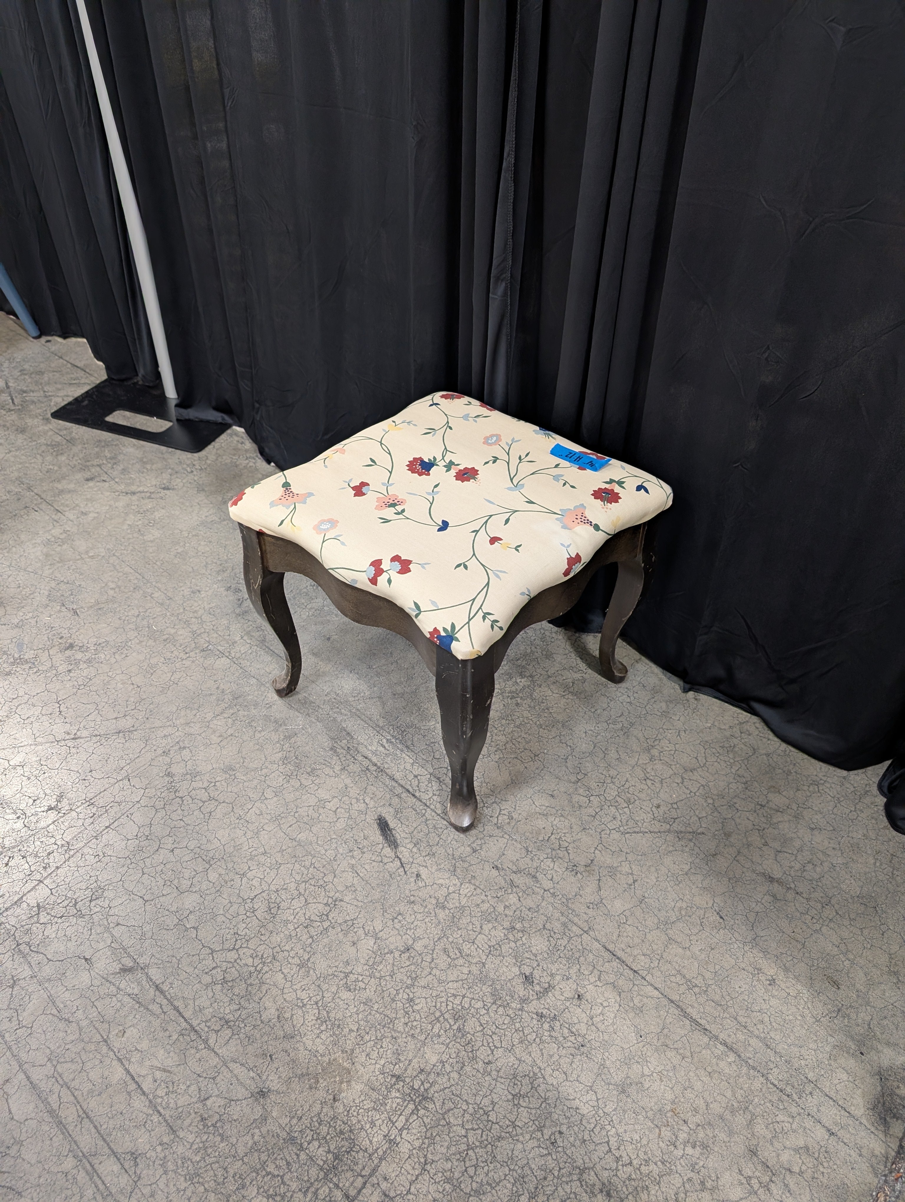 Floral Pattern Fabric Square Ottoman with Turned Legs