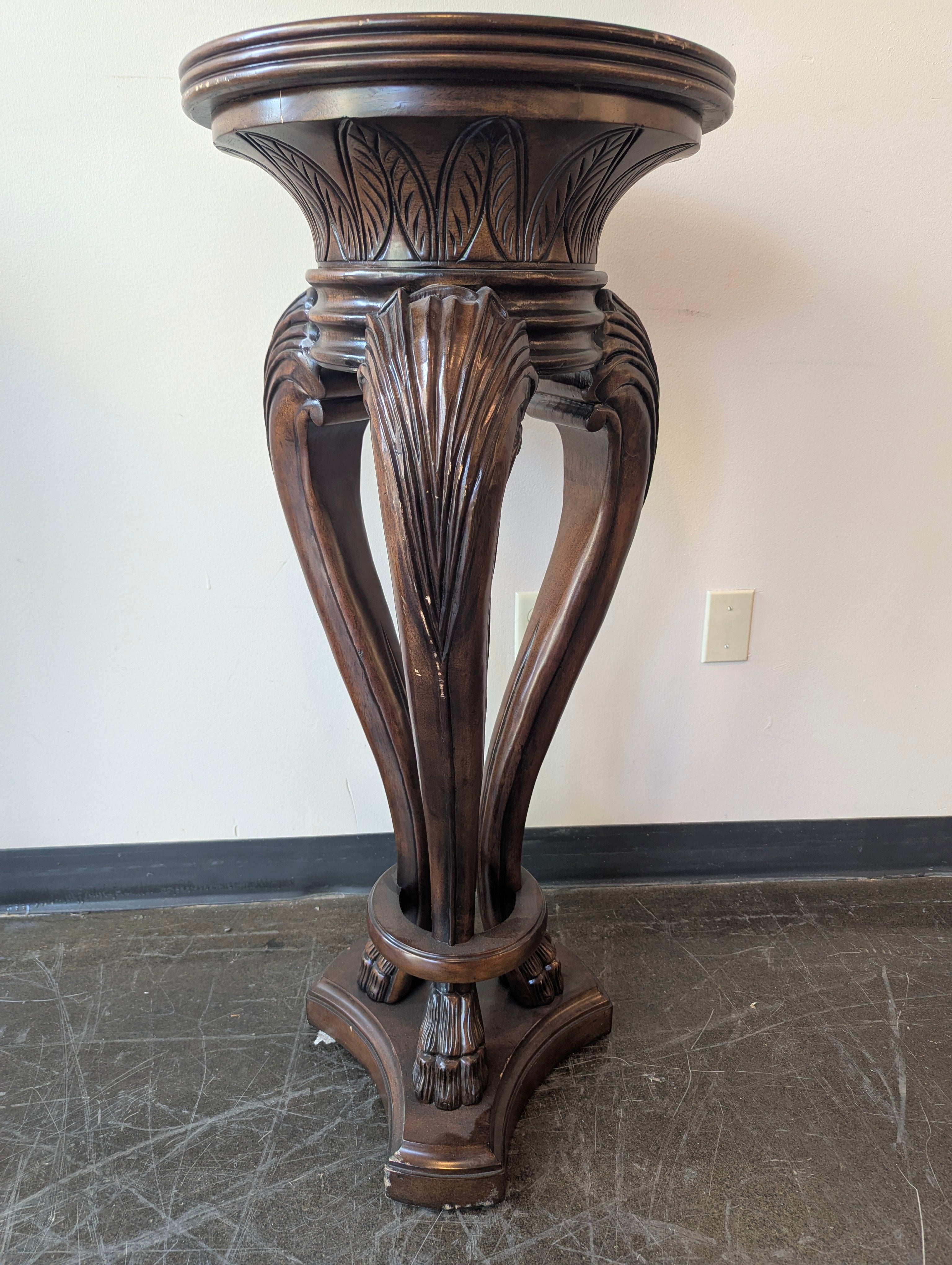 Ornate Carved Wood Pedestal Table