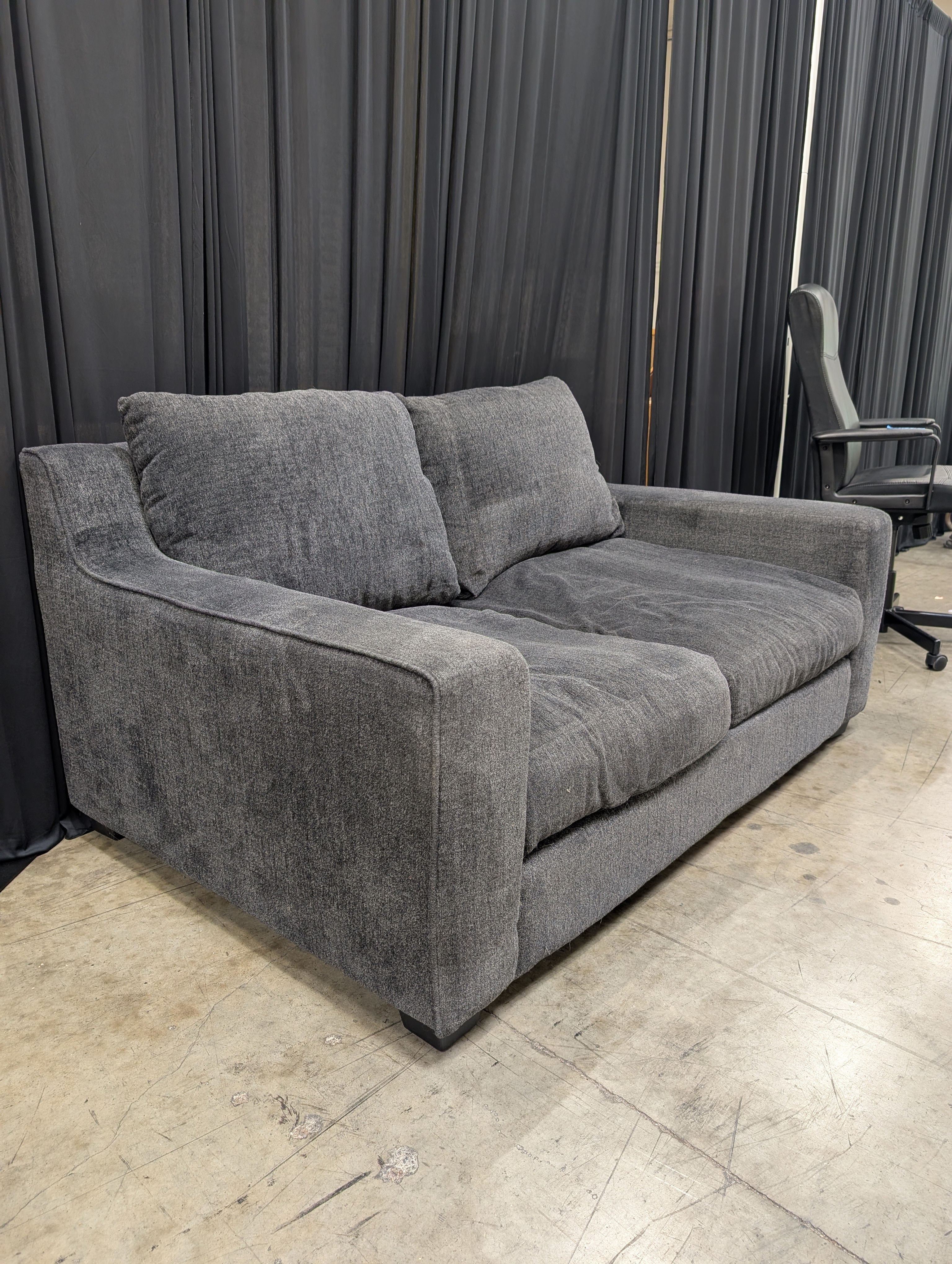 Charcoal Grey Fabric Two-Seat Loveseat