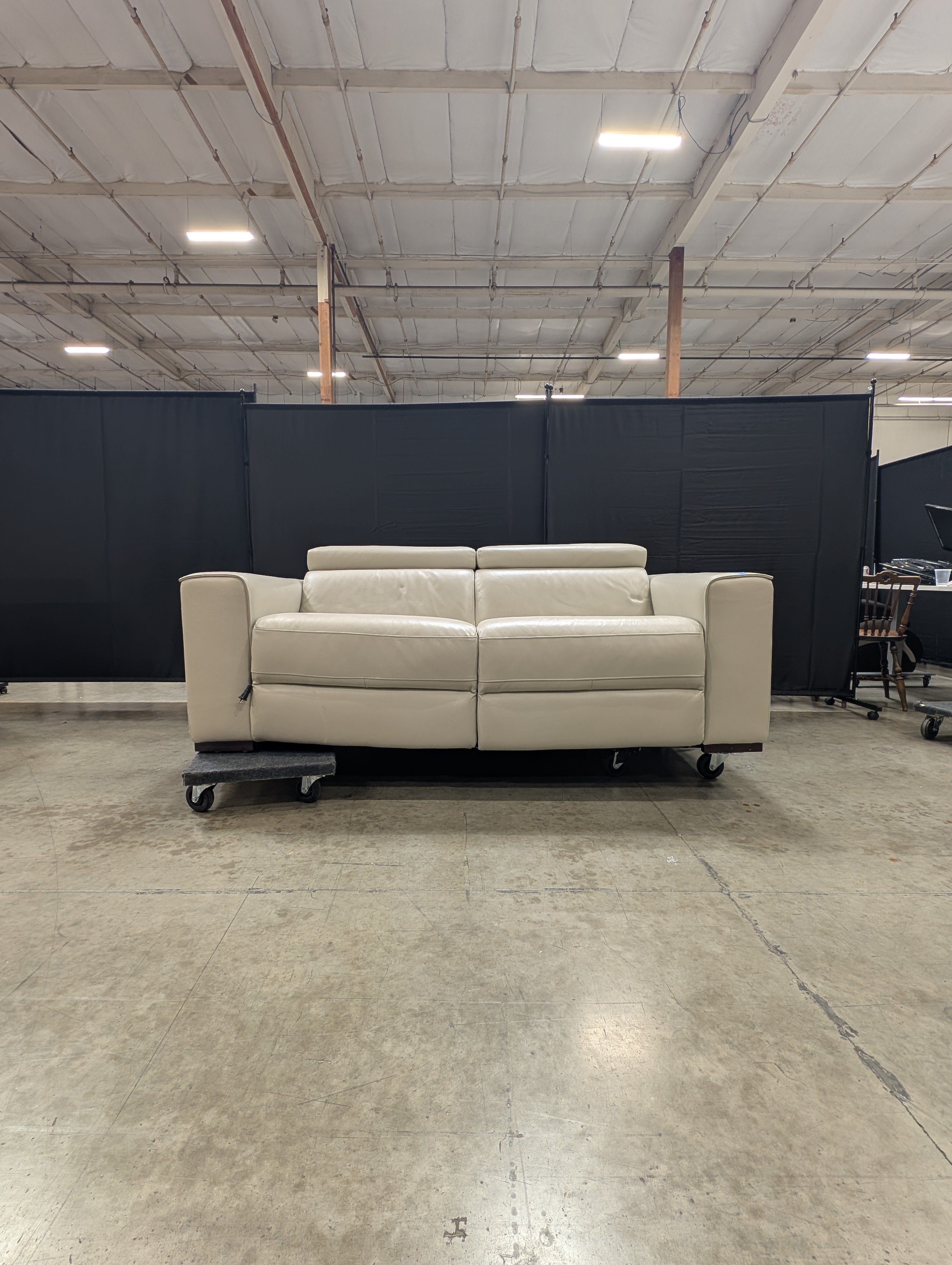 Contemporary Light Taupe Leather Electric Reclining Sofa