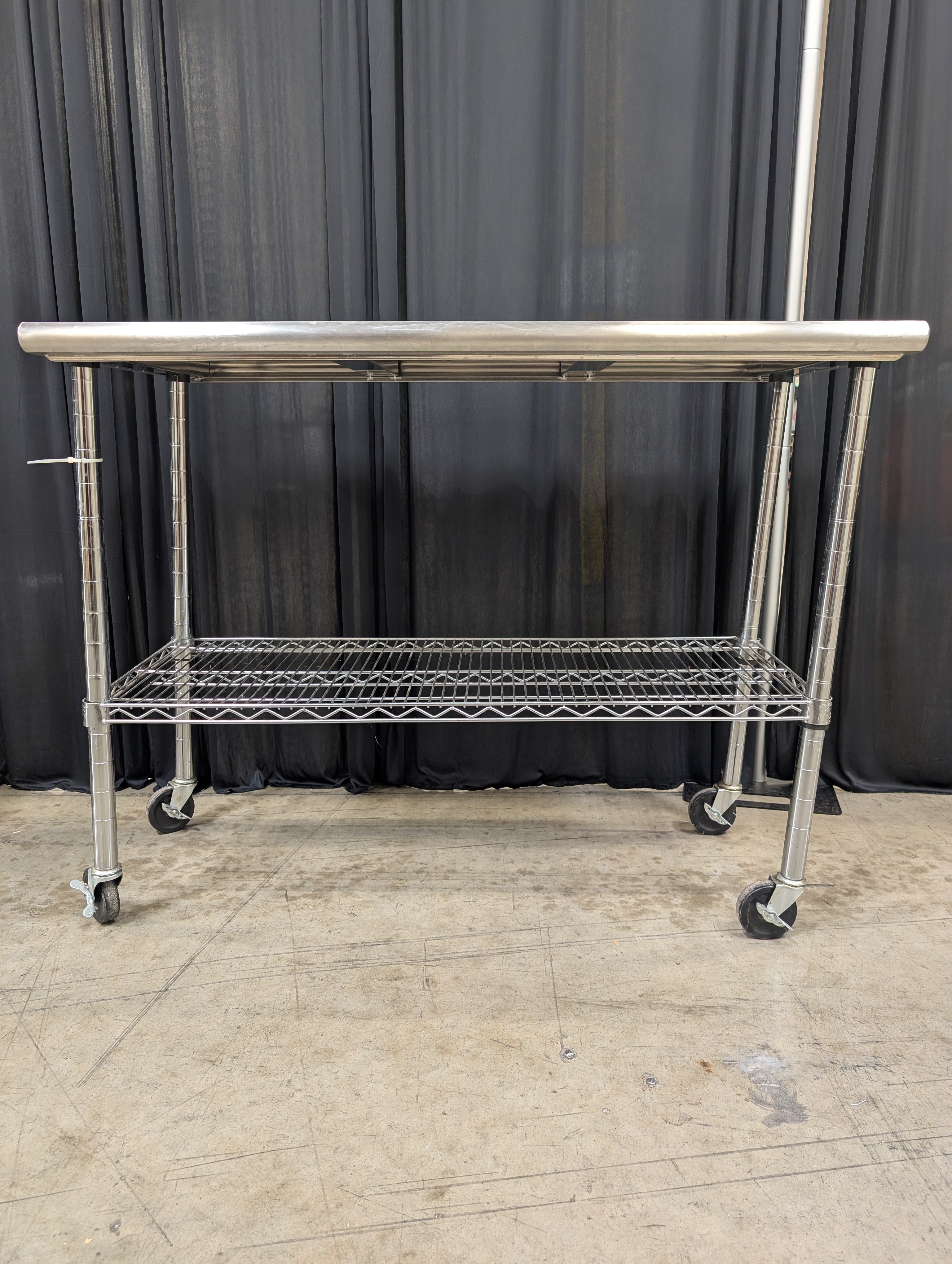 Silver Stainless Steel Kitchen Cart with Wire Shelf