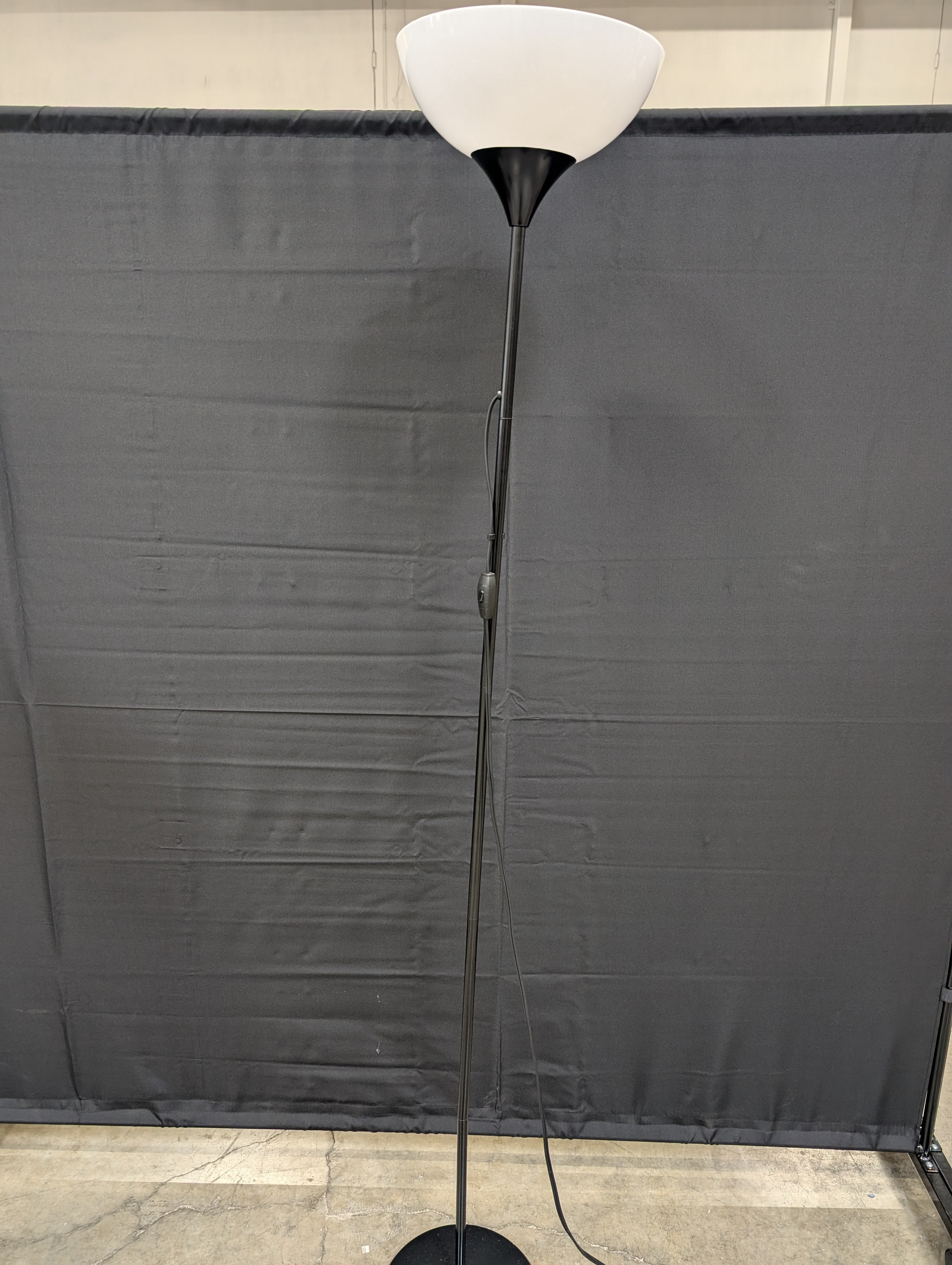 Modern Black Torchiere Floor Lamp with Upward-Facing White Shade