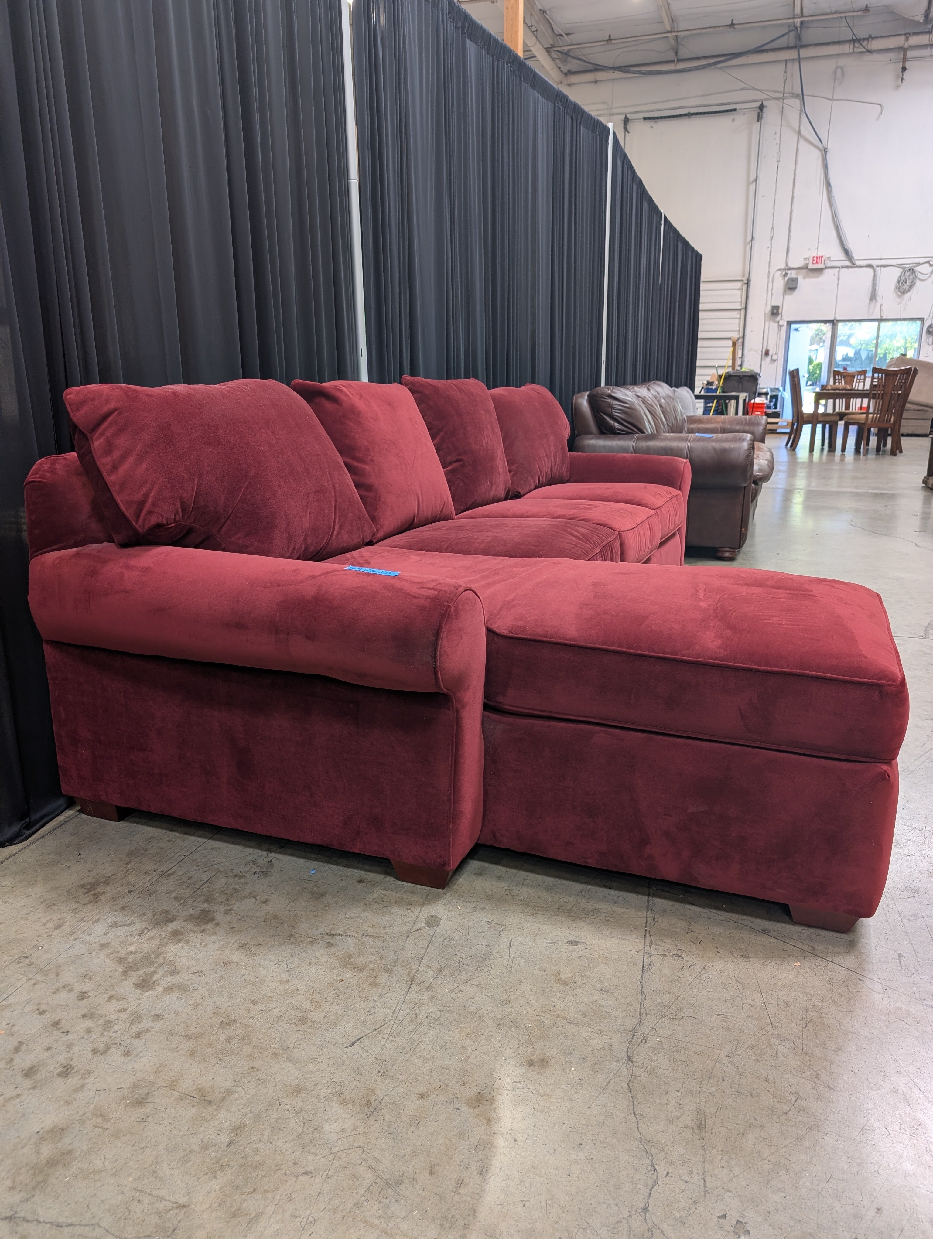 Deep Red L-Shaped Sectional Couch in Velvet
