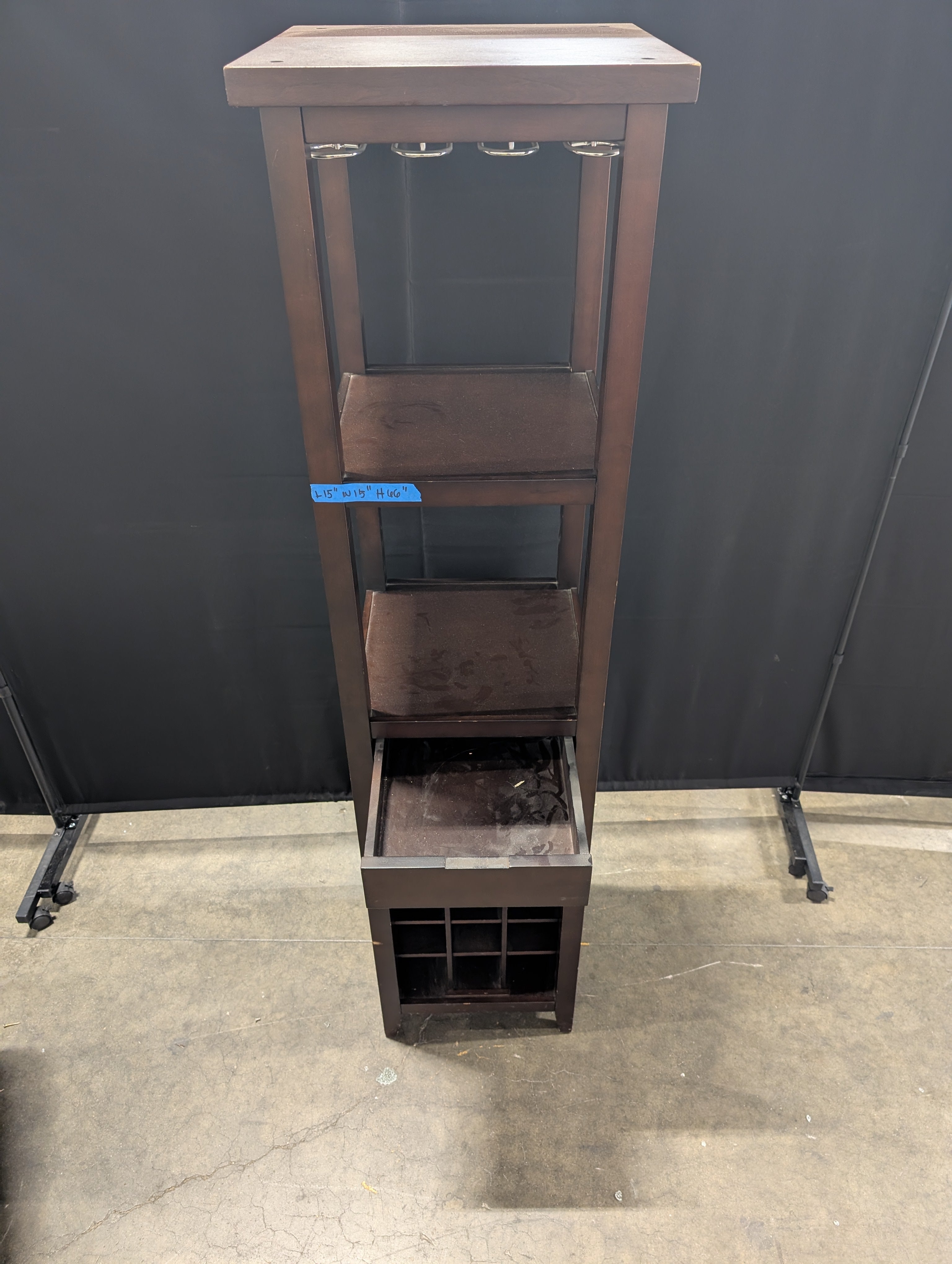 Dark Wood Freestanding Bar Cabinet with Glass Rack