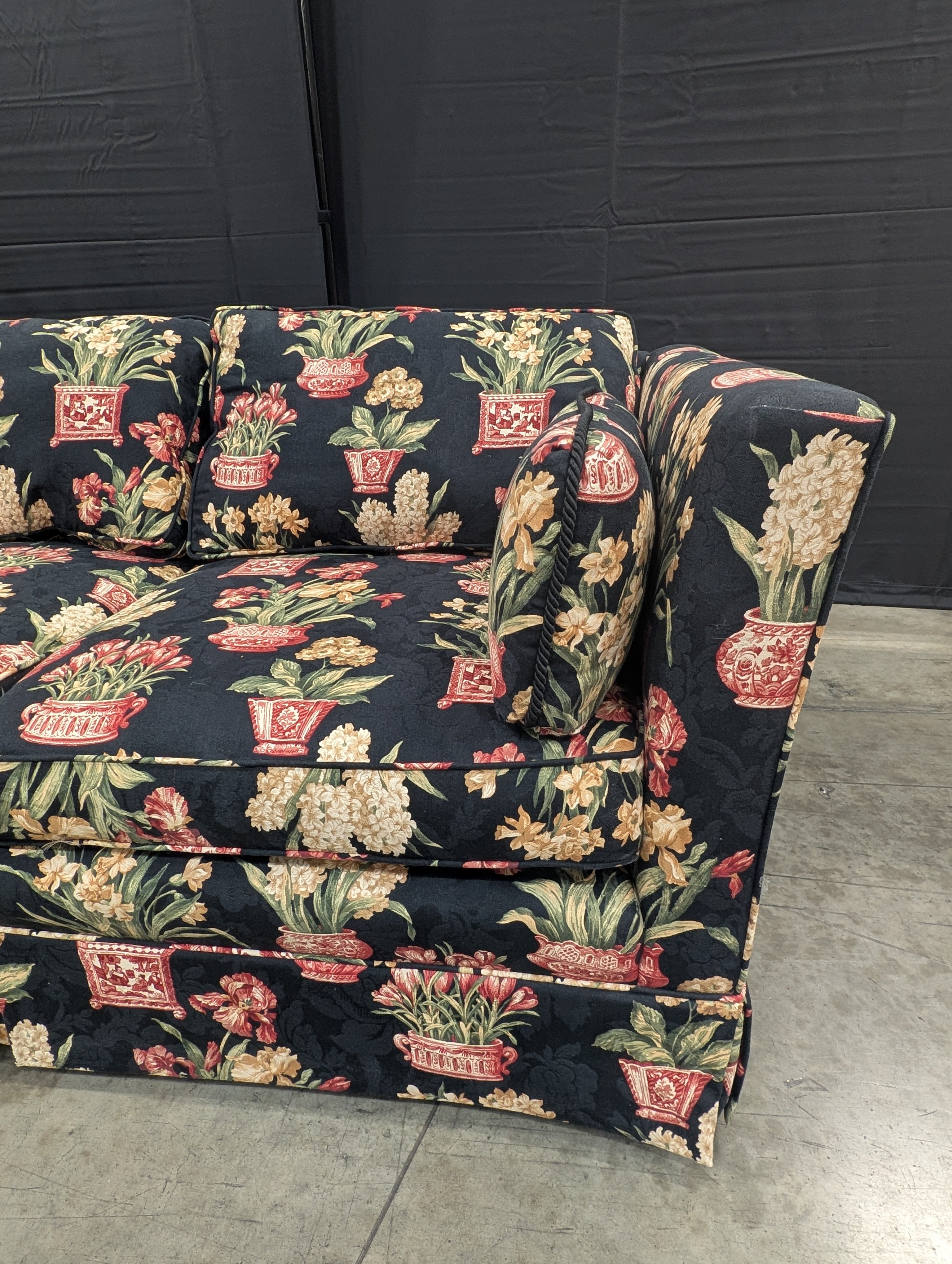 Botanical Pattern Upholstered Sofa with Multi-Cushion Design
