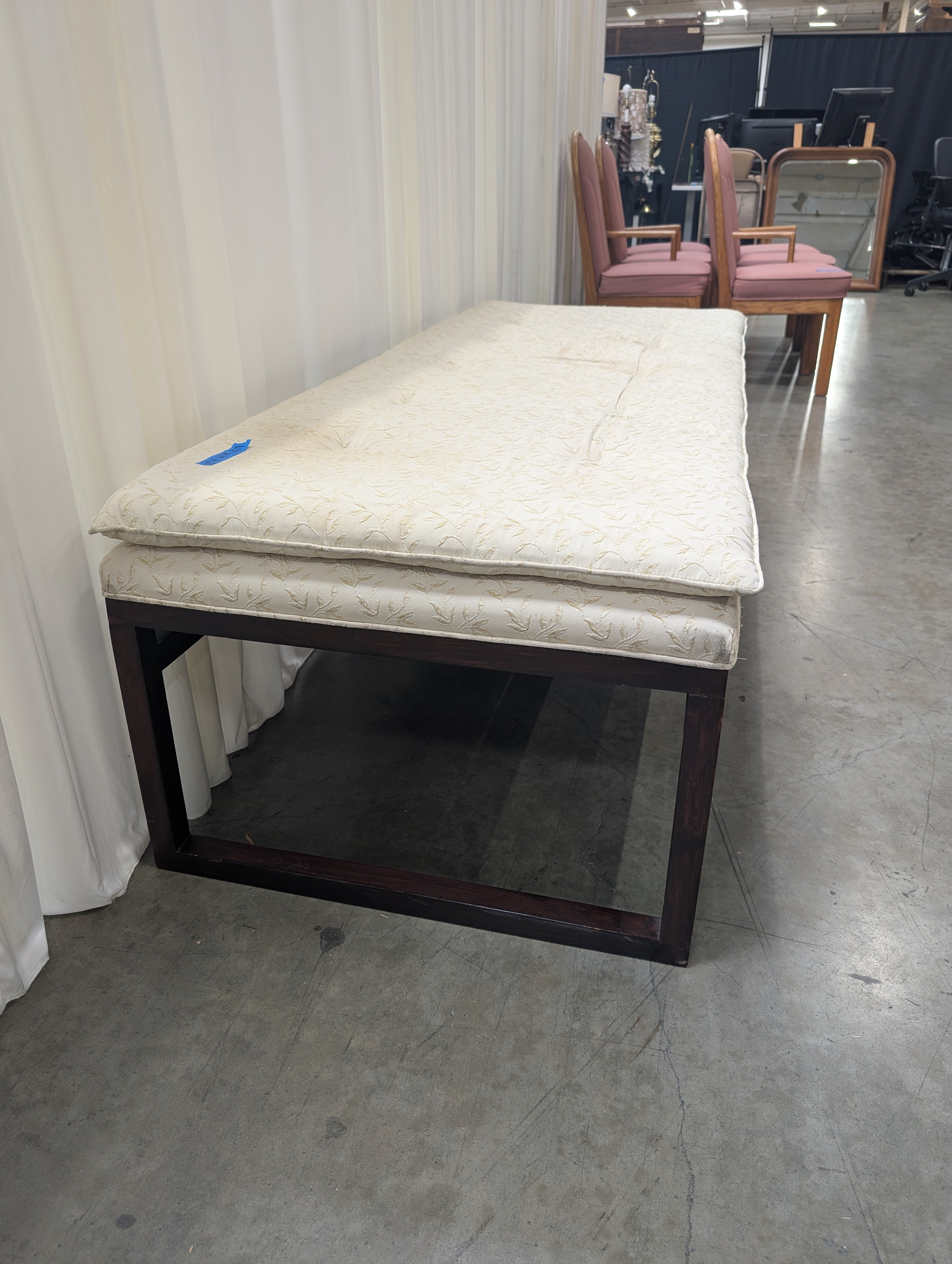 Dark Wood Entryway Bench with Tufted Cushion