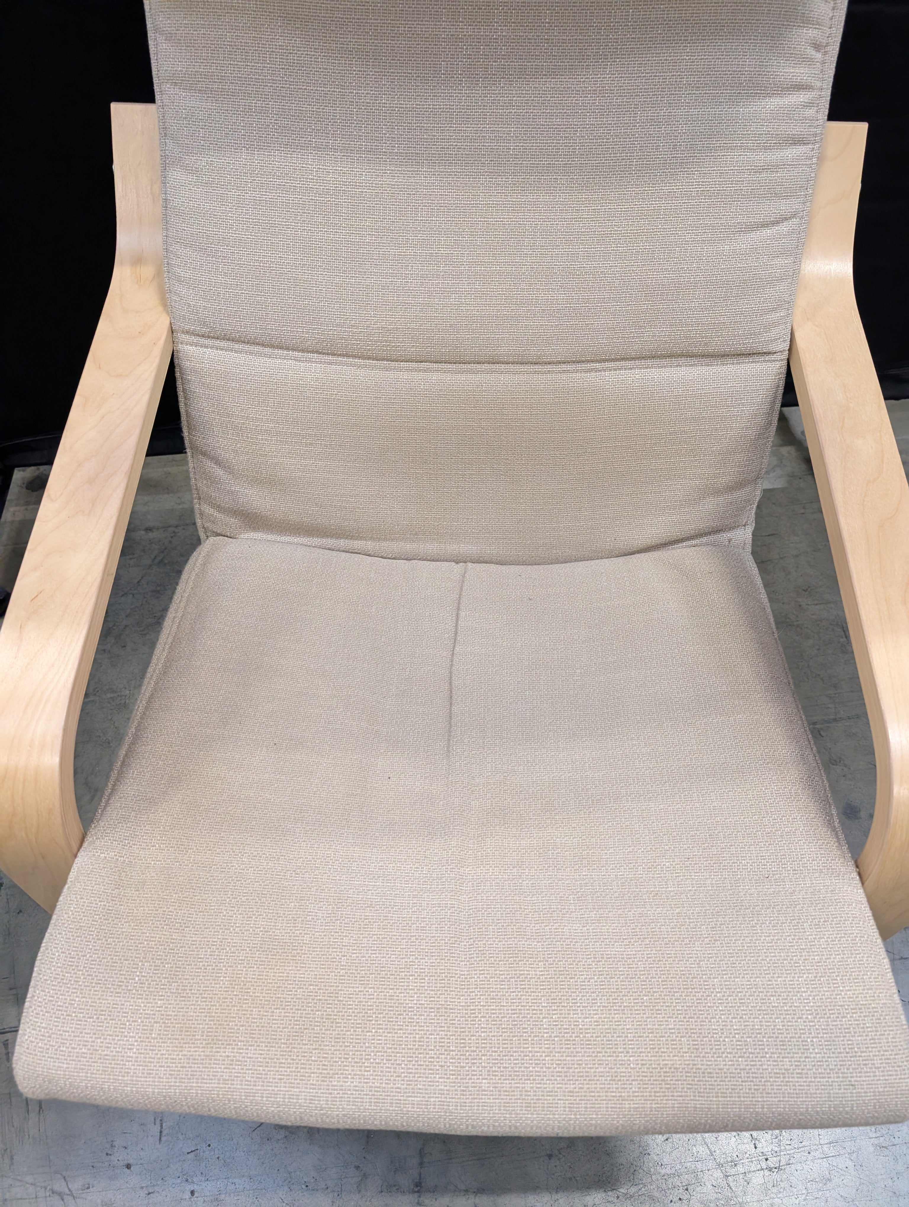 Used IKEA Poäng Armchair and Ottoman Set,  Wood Frame, Beige Fabric