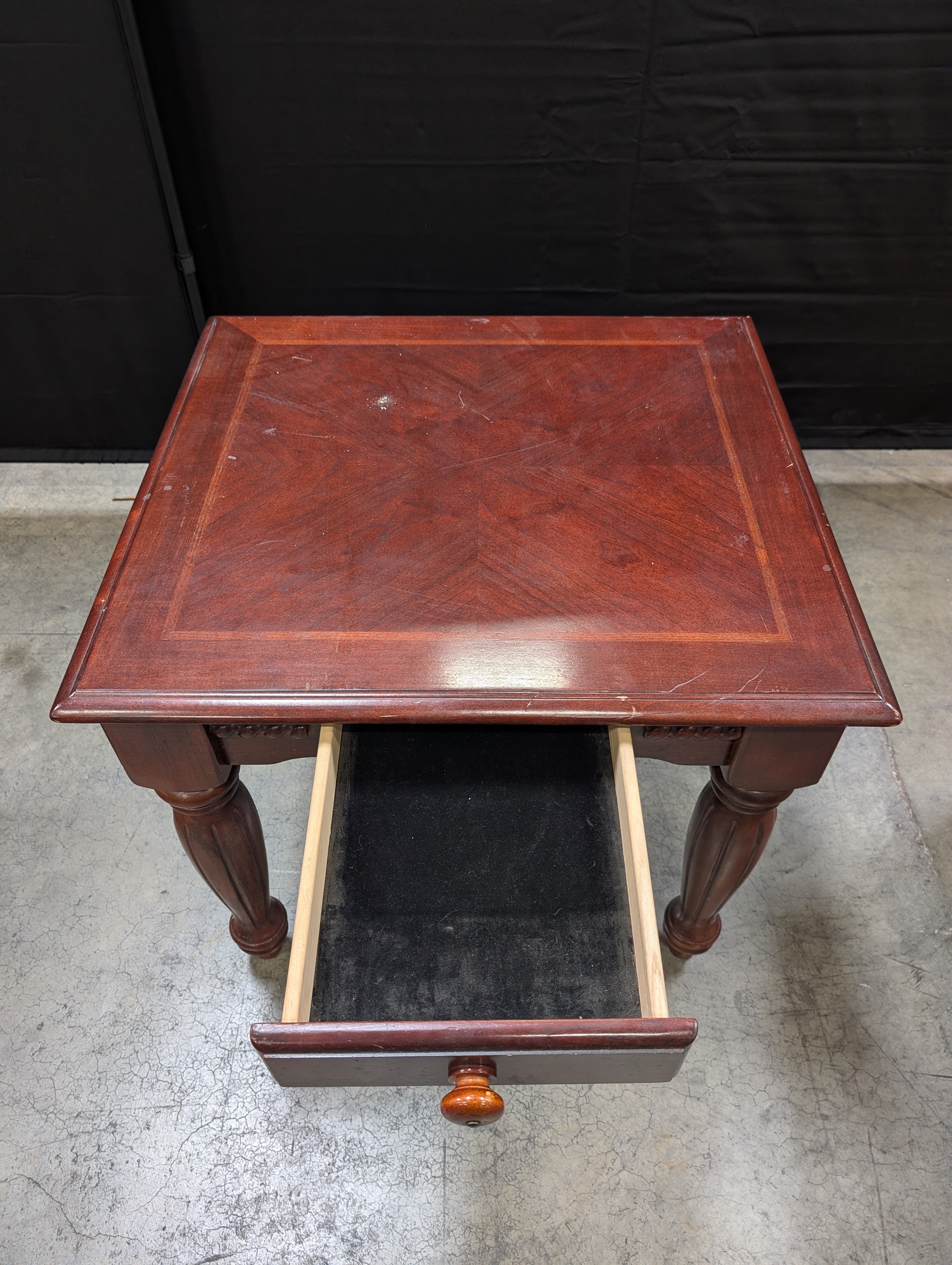 Traditional Dark Stained Wood Side Table with Drawer