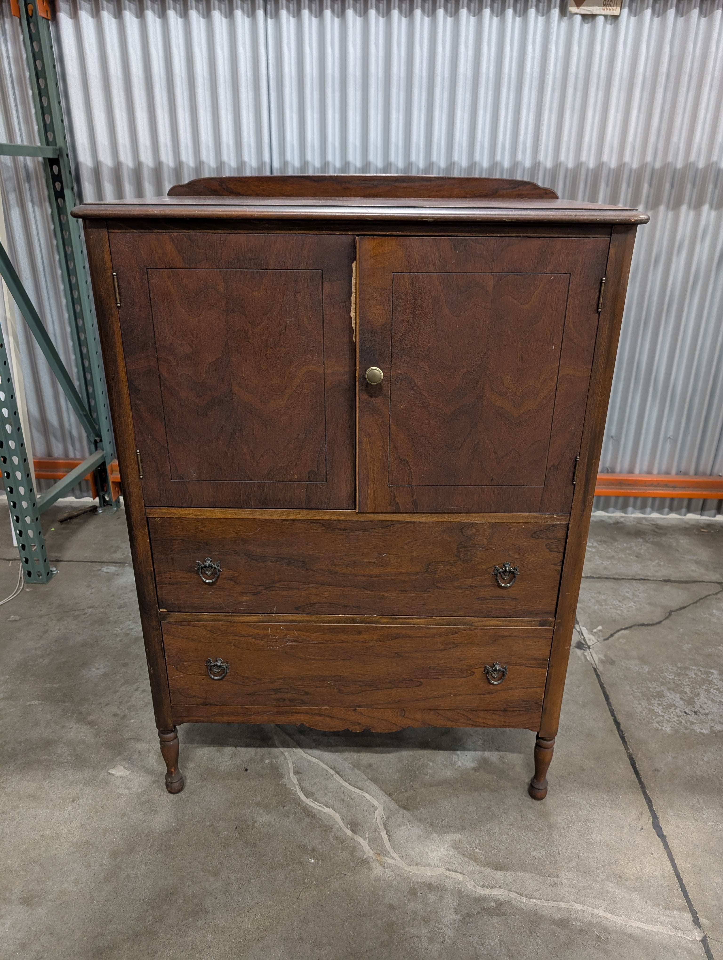 Vintage Dark Wood Storage Cabinet with Two Doors and Two Drawers