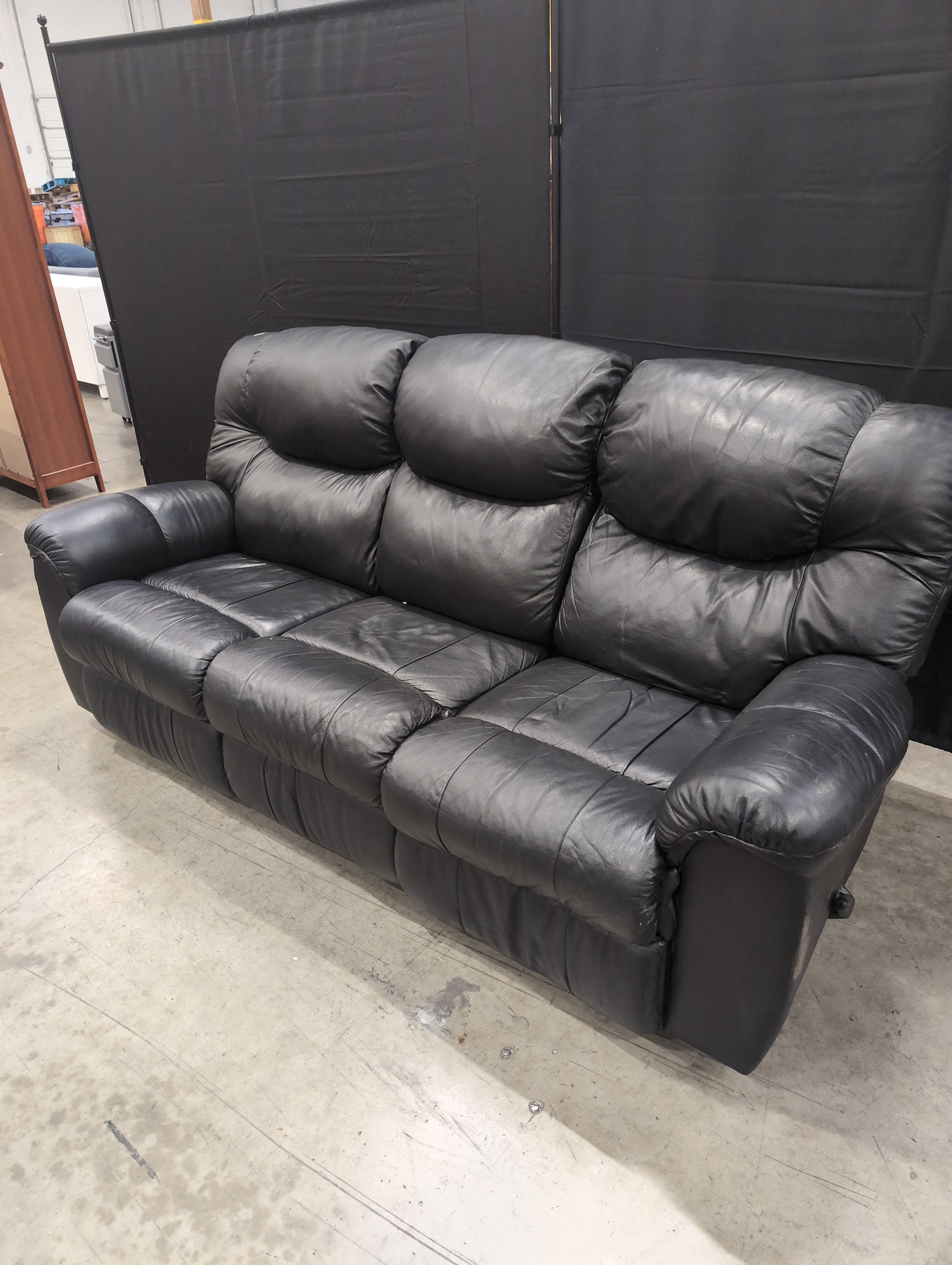 Plush Black Faux Leather Reclining Sofa
