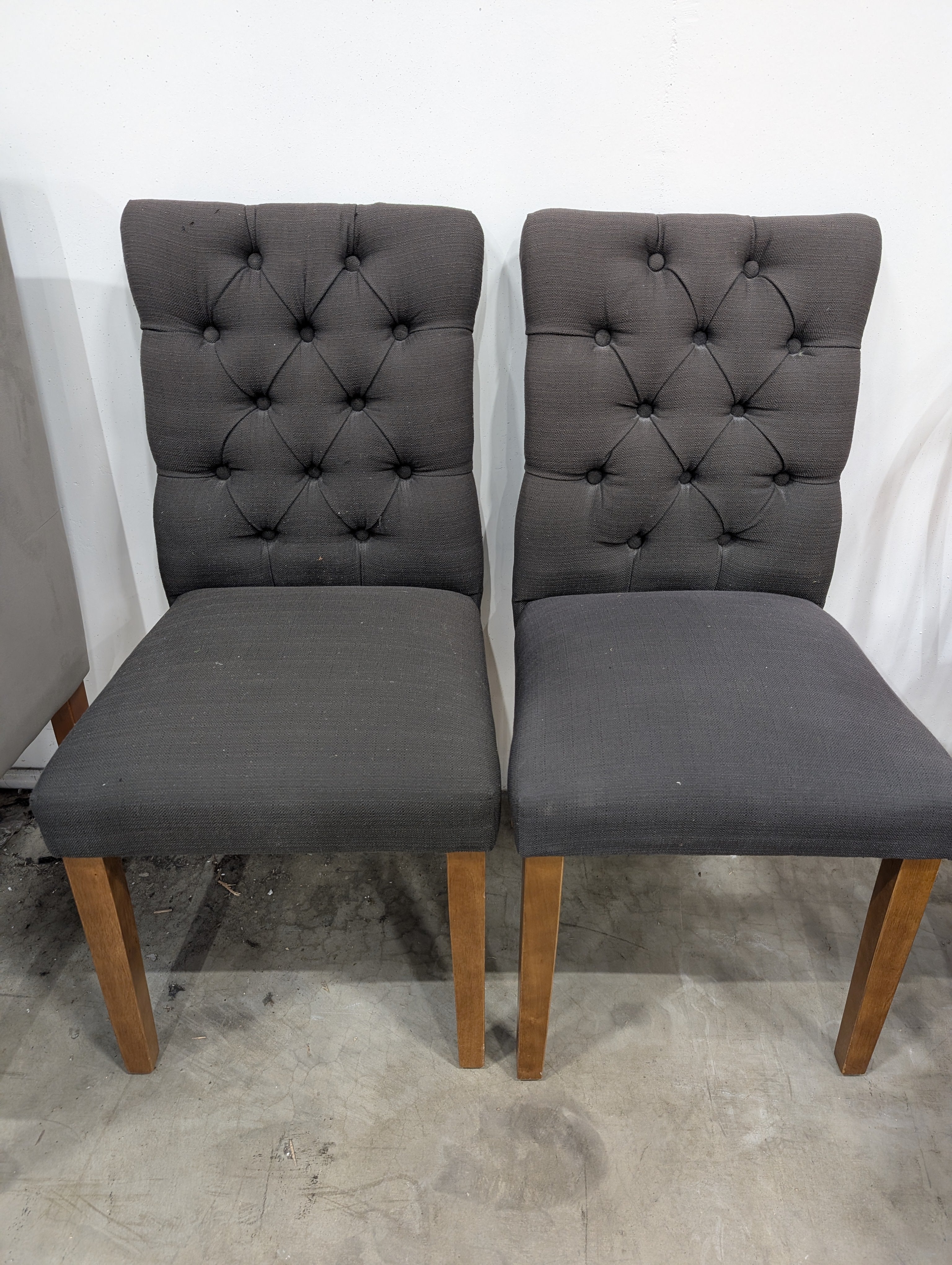 Dark Gray Button-Tufted Dining Chair with Wood Legs