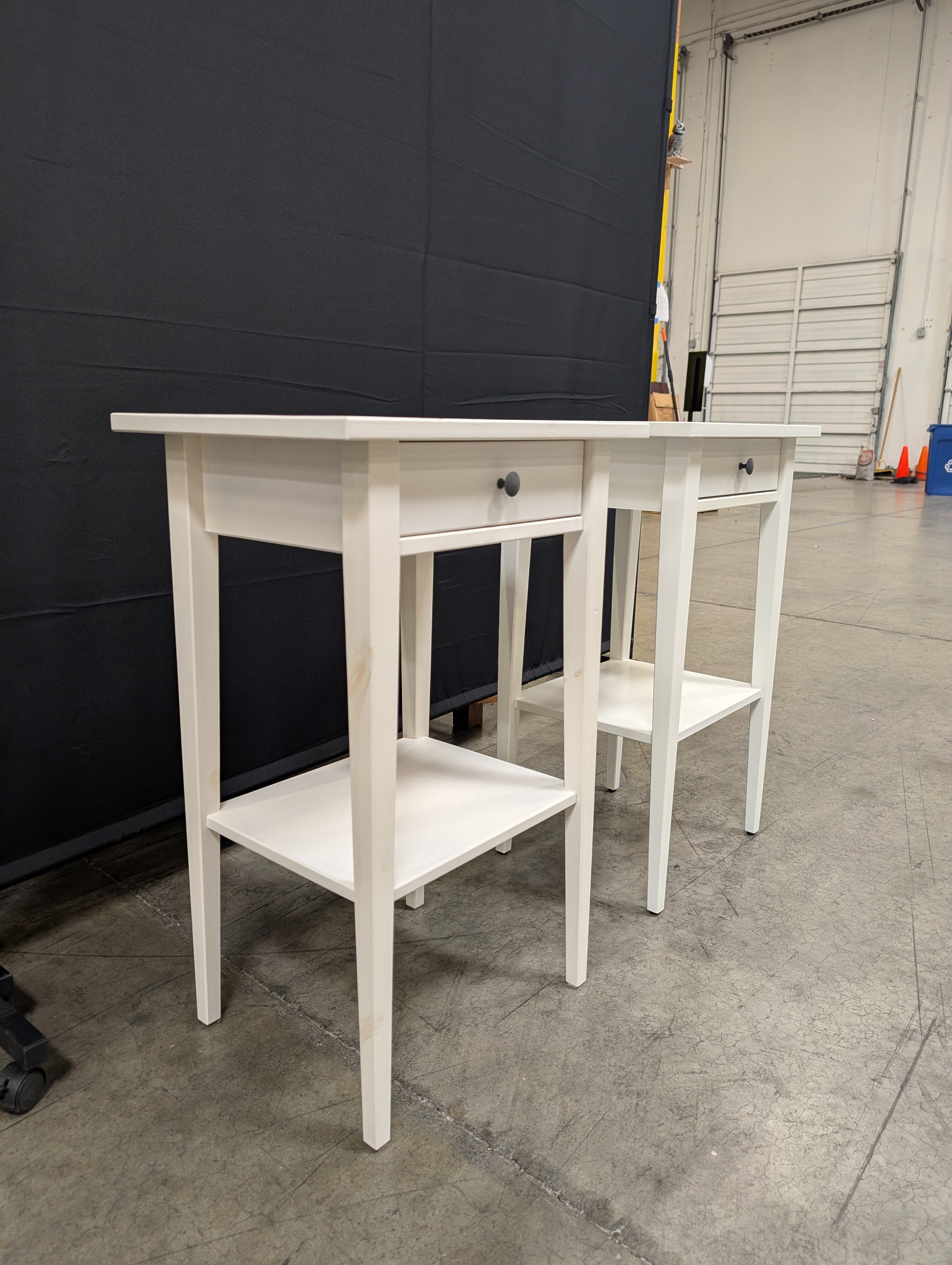 Pair of White Painted Wood End Table with Drawer